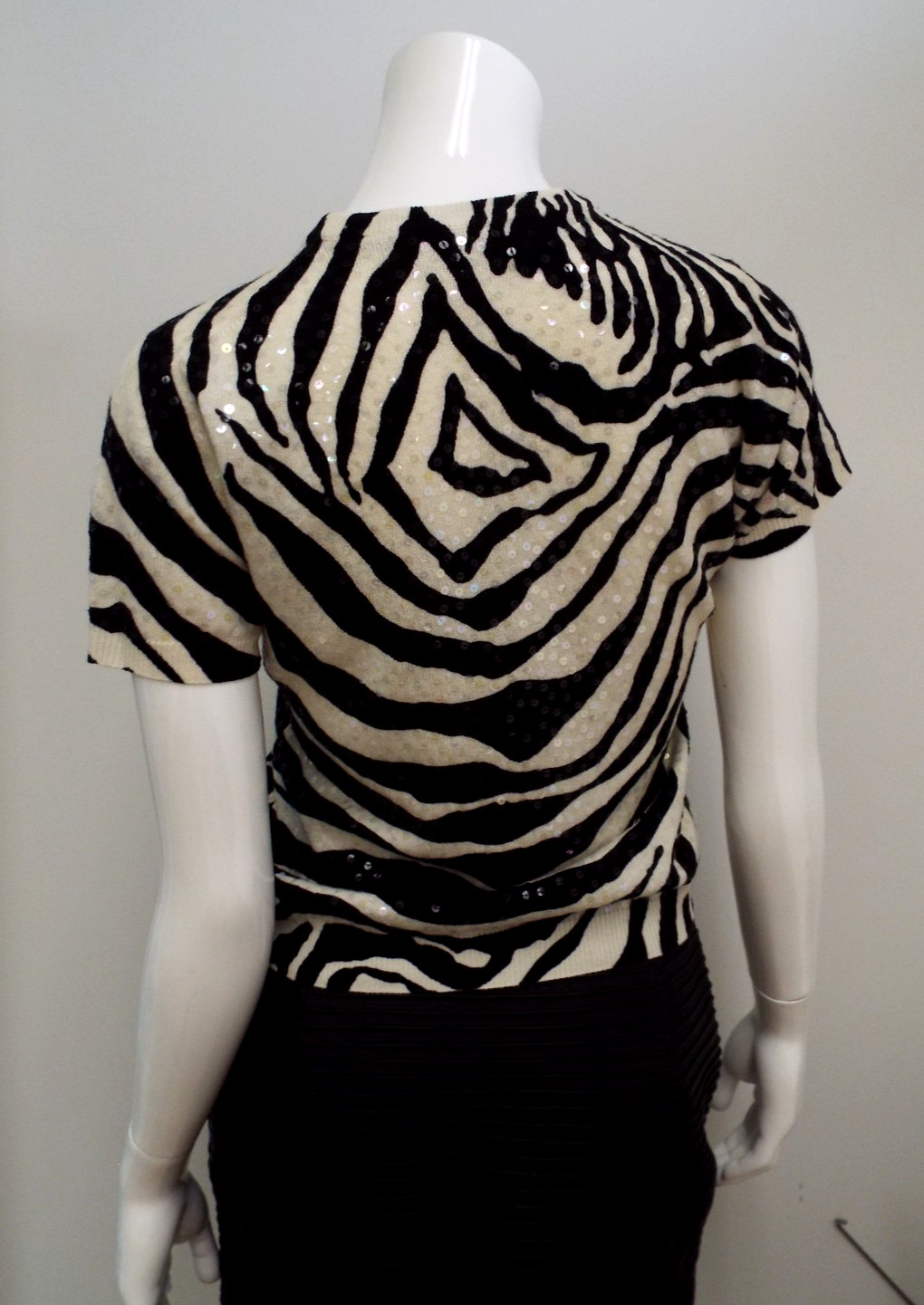 1990s Dolce & Gabbana Sequins Cashmere Zebra Sweater ITALY Size 44 Black & White
