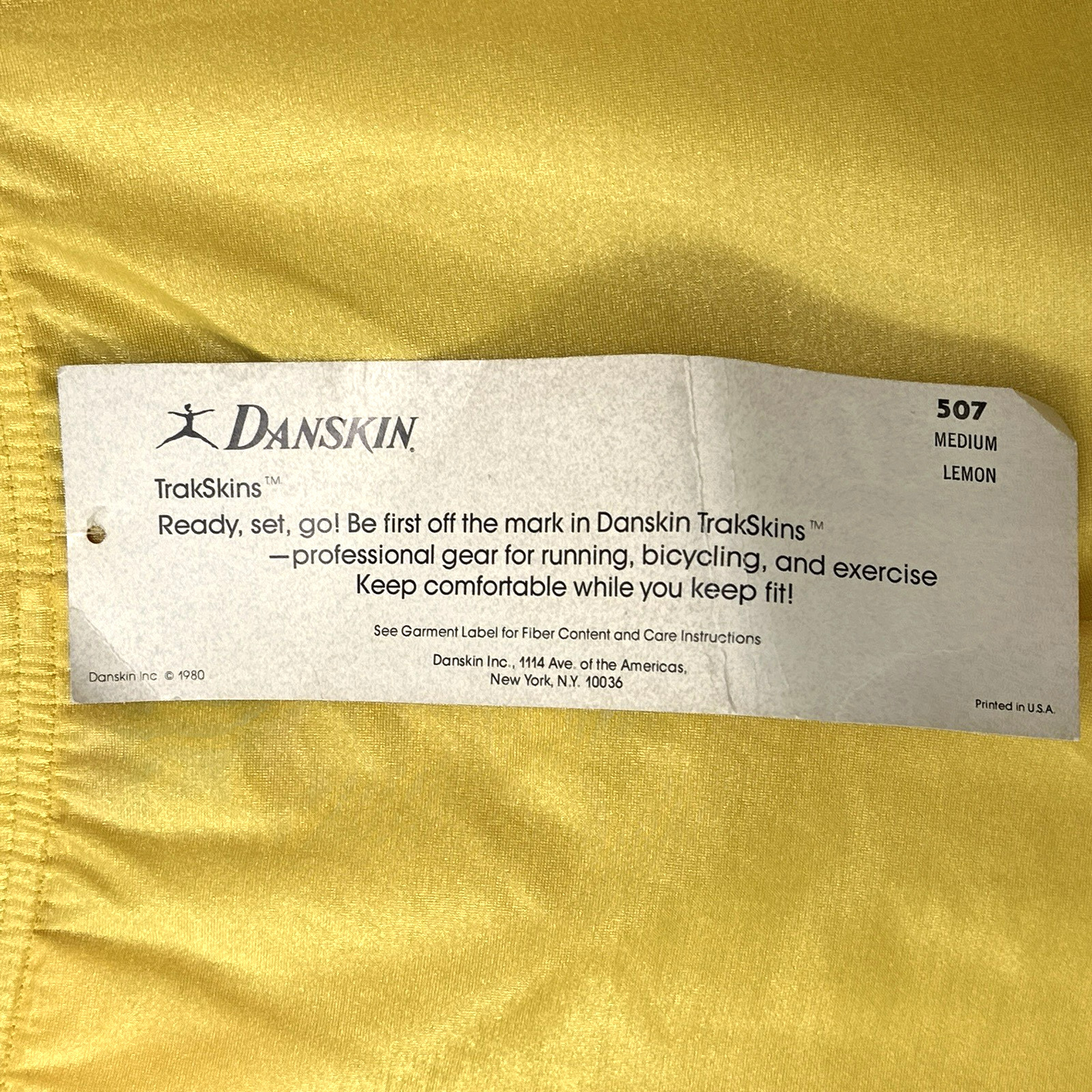 Vintage NOS Danskin Trakskin Shorts Medium Yellow Second Skin Nylon Spandex USA