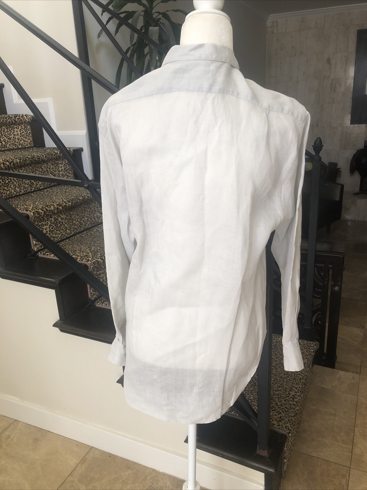 Ralph Lauren Blue Label 80s dove grey linen man tailored blouse monogram 12