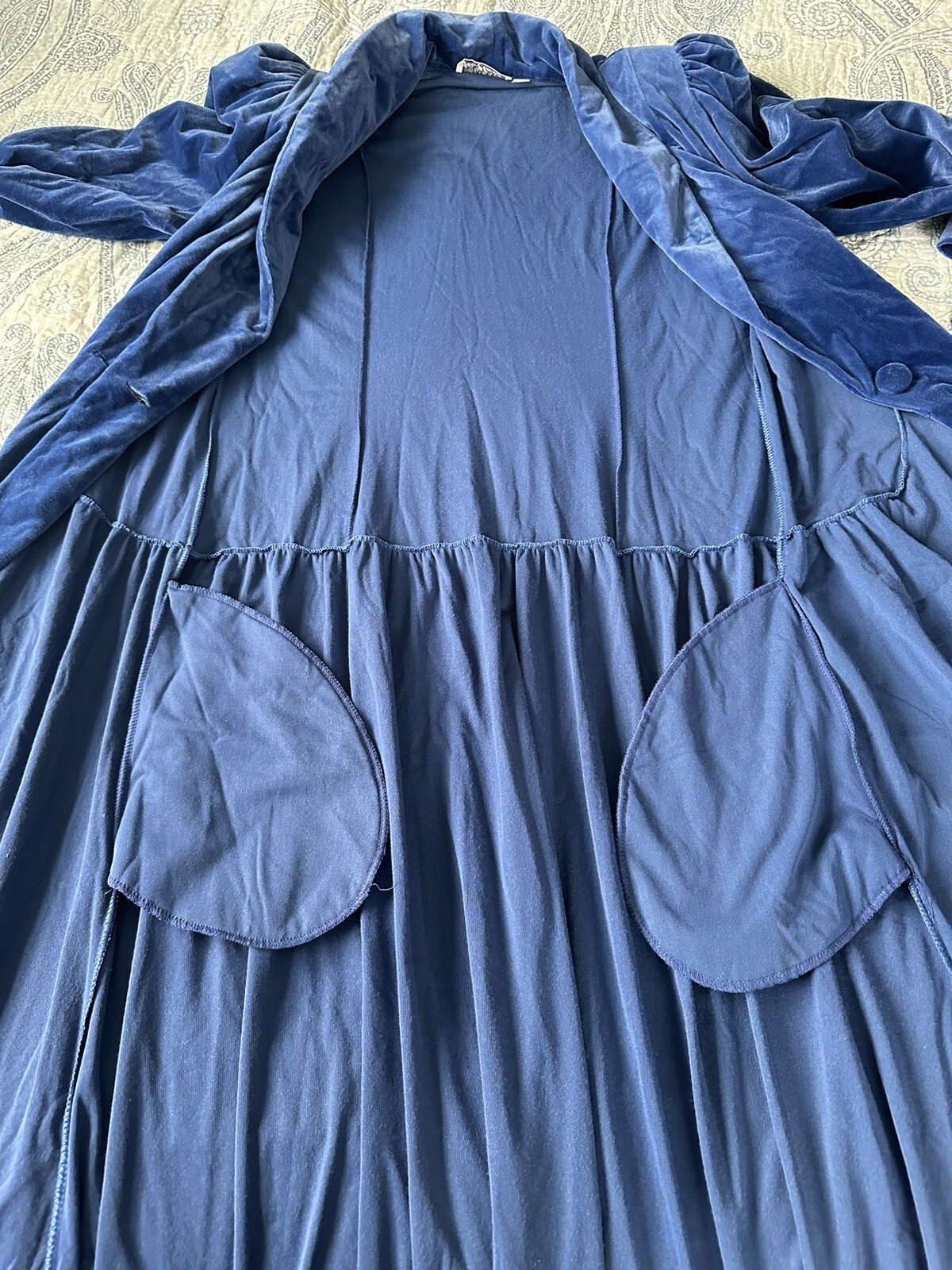 Vintage Miss Elaine Long Blue Velvet Bathrobe Double Button Very Regal- POCKETS