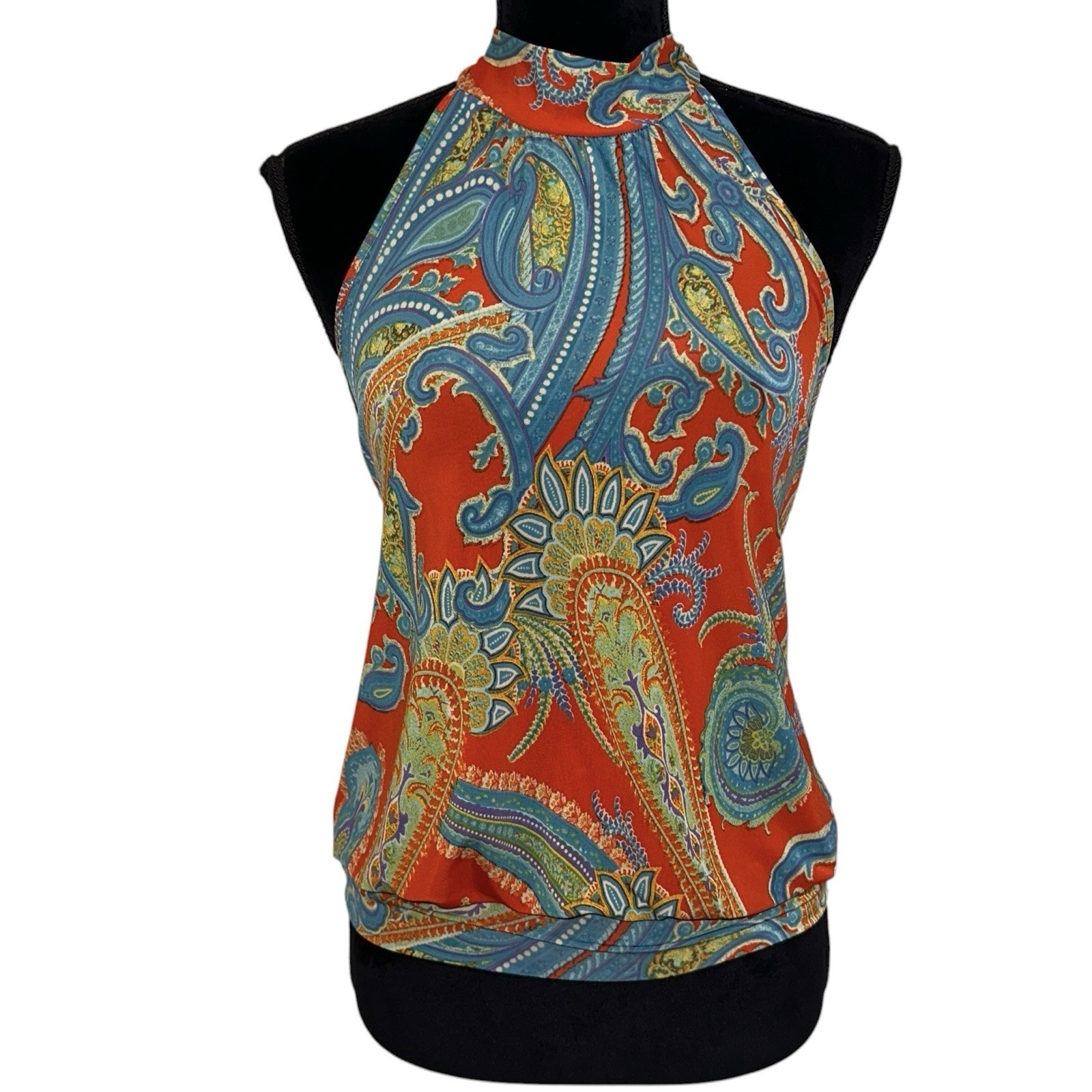 Vtg Judy Knapp Halter Top Size S Retro Paisley Print Hippie 70s Boho