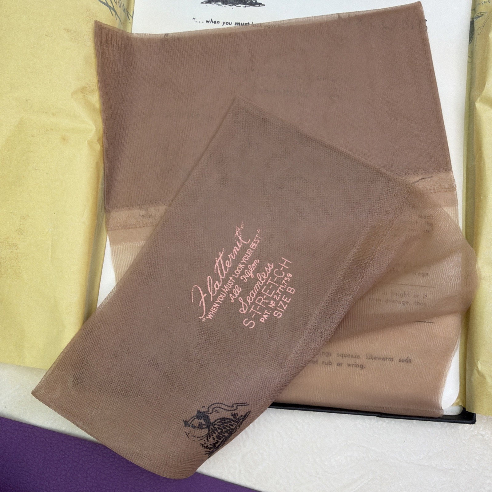 Vintage Stockings Flatternit by Huffman Seamless Stretch Two Pairs Size B Nylons