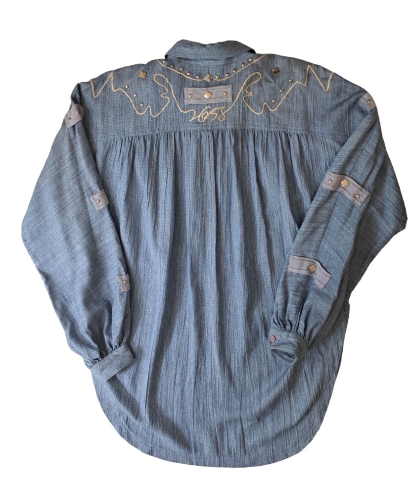 Vtg 80s Marc D’Alcy Western Shirt Sz 6 Studded Embroidered Dolman Sleeve
