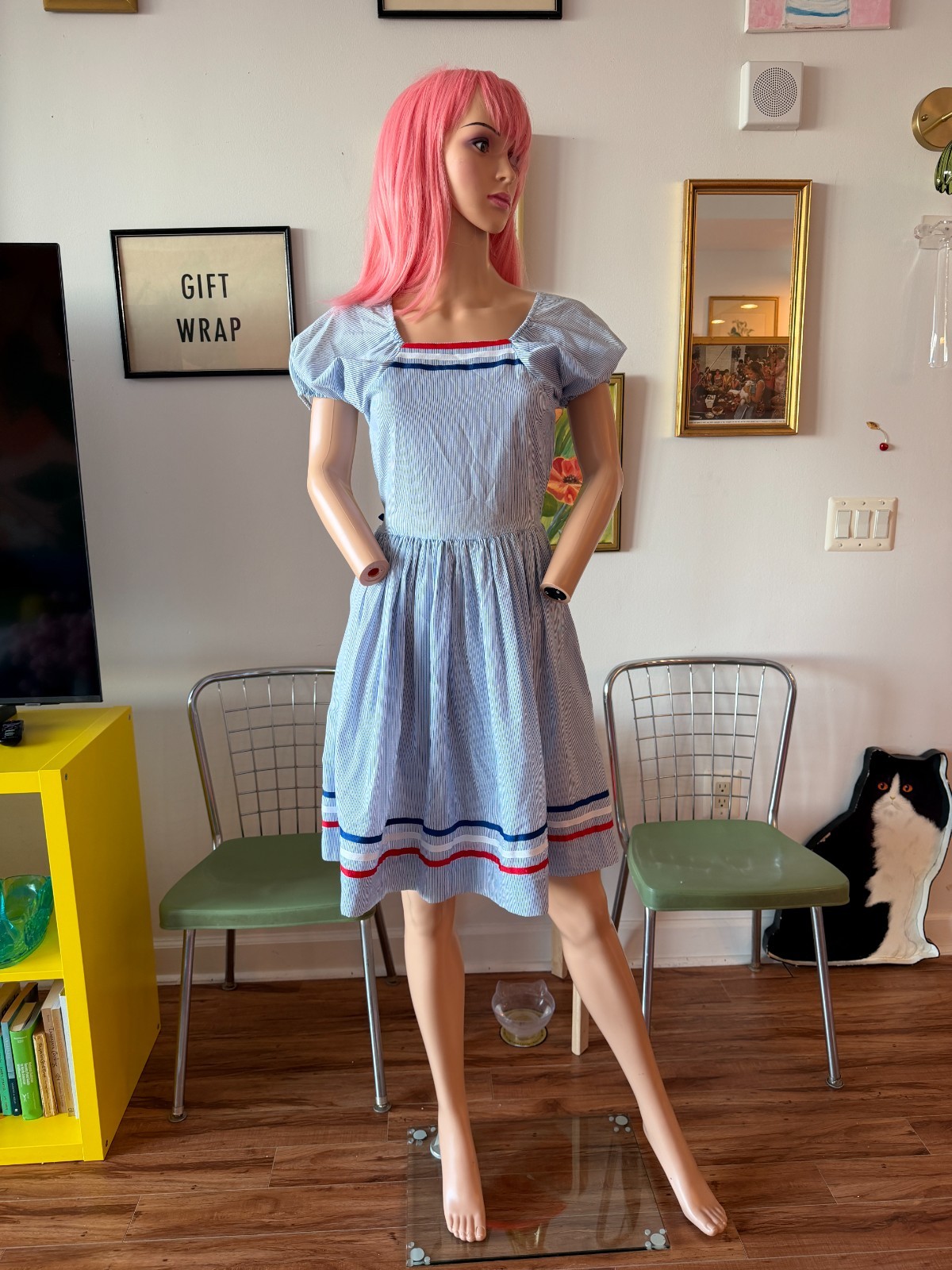 ⚓ Vtg 70s Sailor Nautical Patriotic Square Dance Rockabilly Circle Skirt Dress S