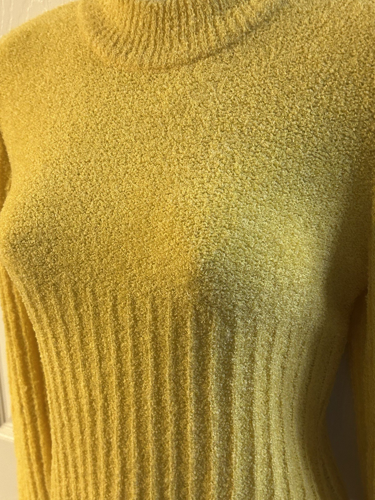 Vintage 60s Mod Wool Knit Mock Neck Sweater Yellow Medium Retro Gogo London
