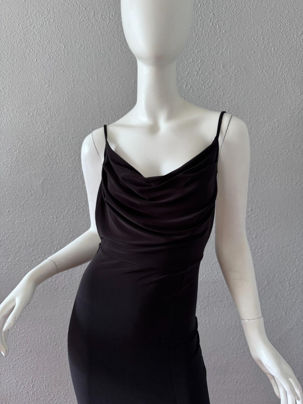 Vintage 90s Black Backless Cowl Y2K Bodycon Cocktail Dress XS/S