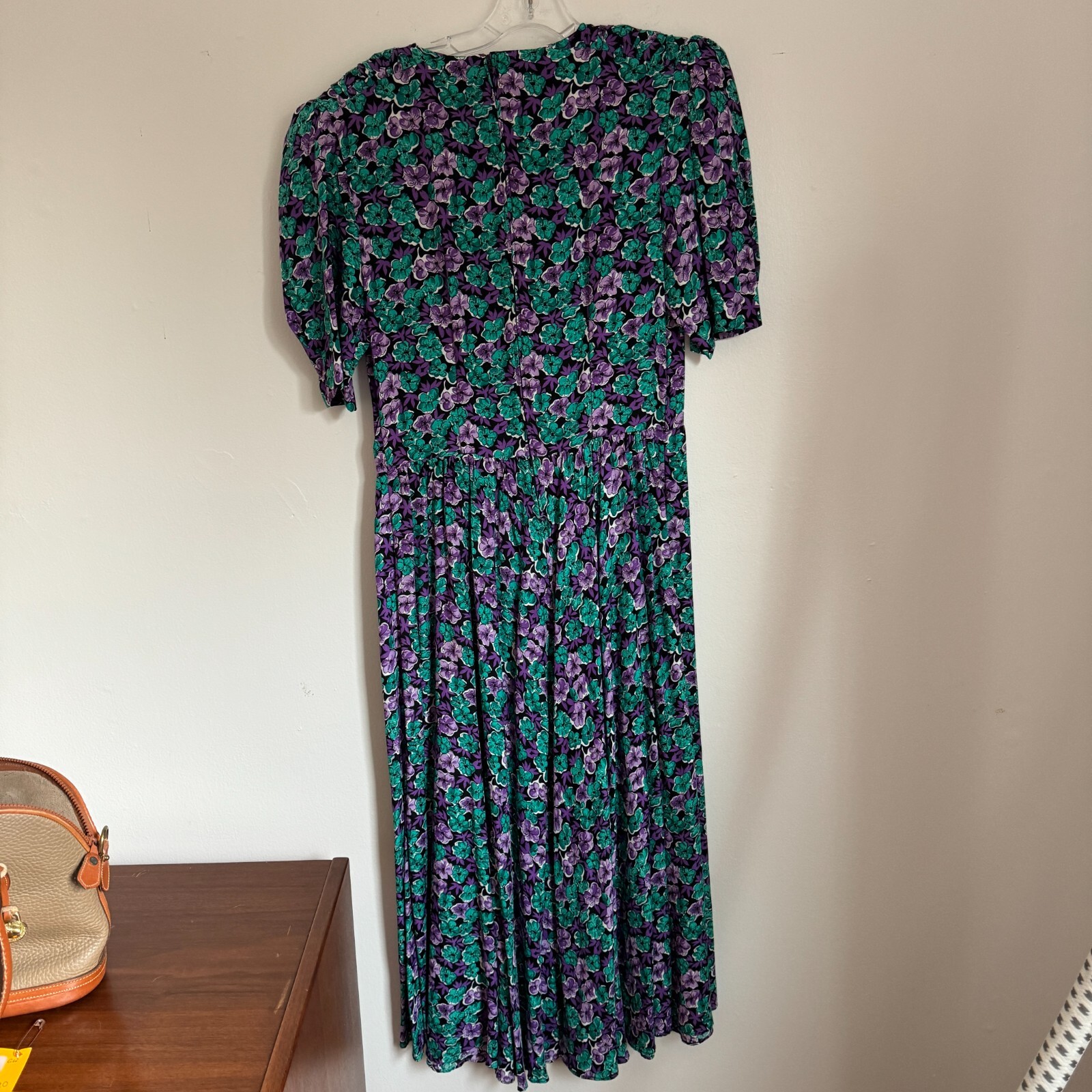 Vintage Ed Michaels Black Dress with Purple, Green and White Florals Size 9/10