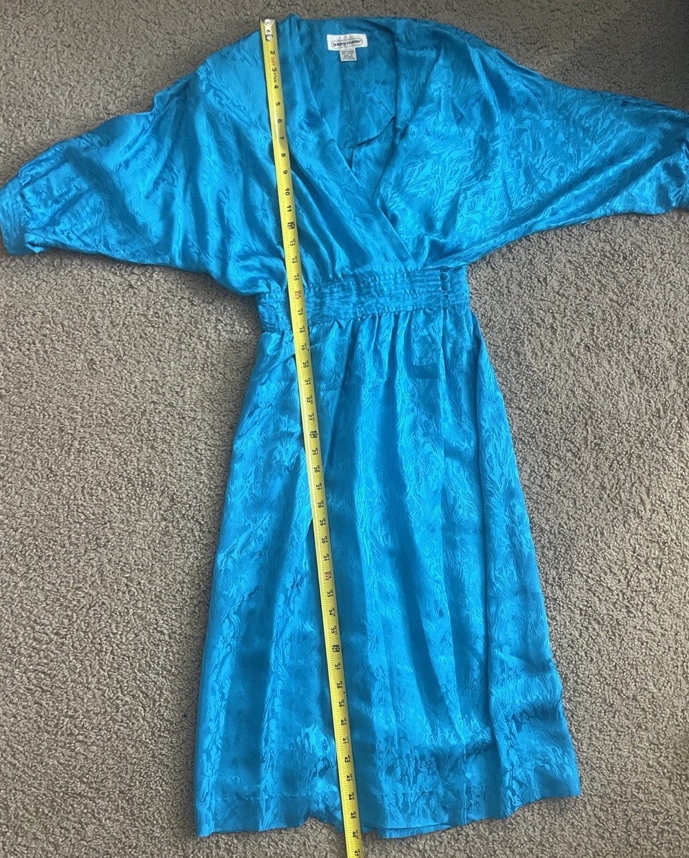 1980s Teal 100% Silk Wrap Midi Dress by Lauren Alexandra Vintage 4 approx XXS 00