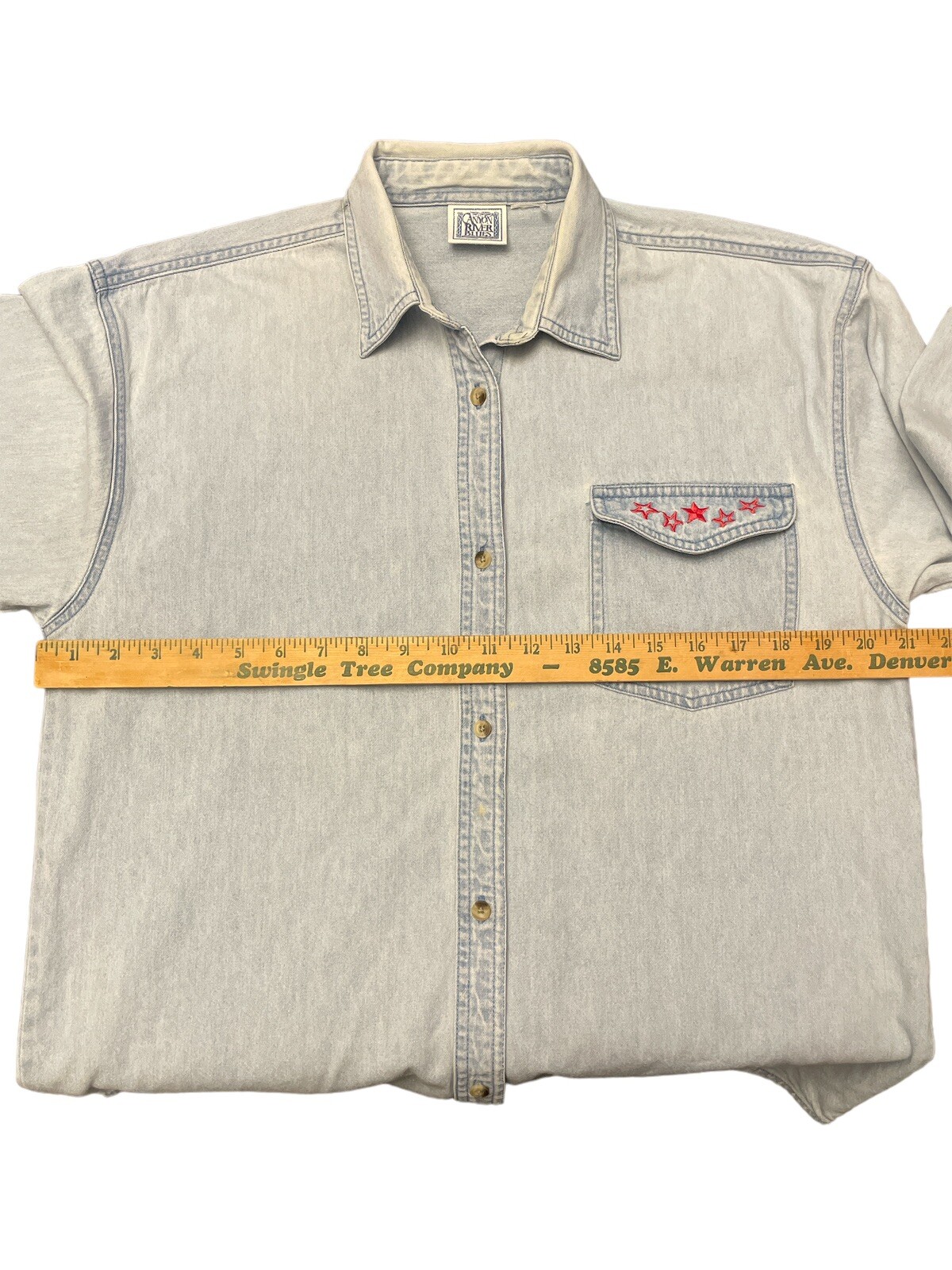 Vintage, Canyon River Blues, Jean Button Up with Red Embroidered Stars, Size UNK
