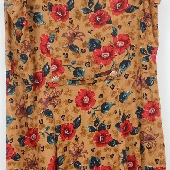 Vintage 80s Betsey Lauren Hawaiian Flowers Halter Full Button Down Dress SIZE 14