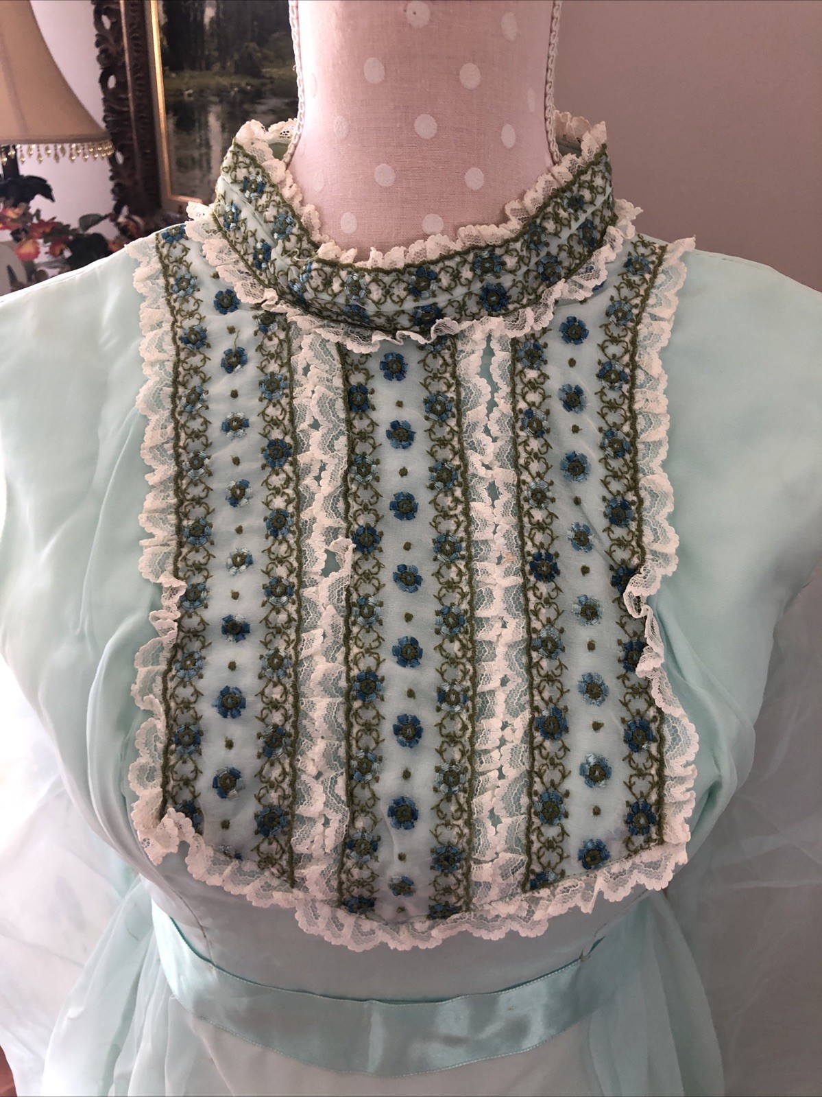 Vintage Dress 60’s Long Formal Wear Theatre Costume Mint Green Size Small 🇺🇸