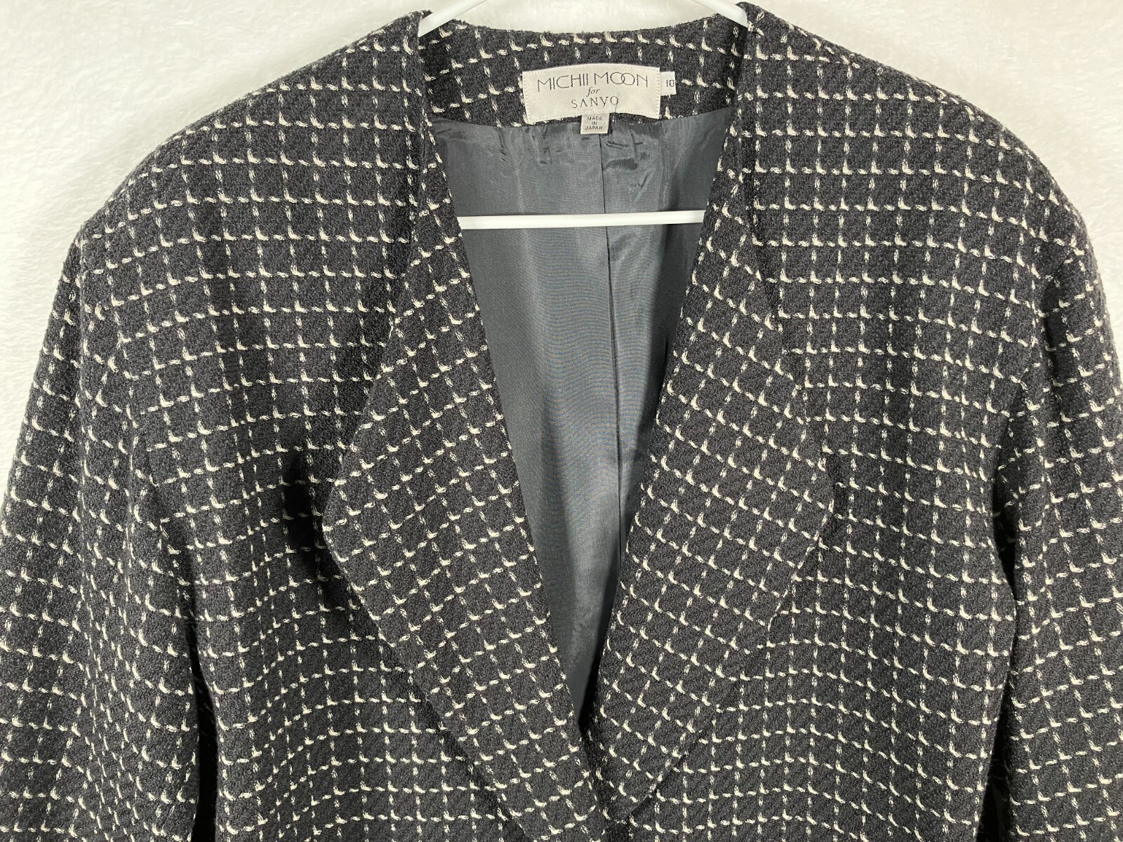 Vintage 80s Michii Moon Wool Blazer Jacket Size 10 Gray Print Japan Oversized