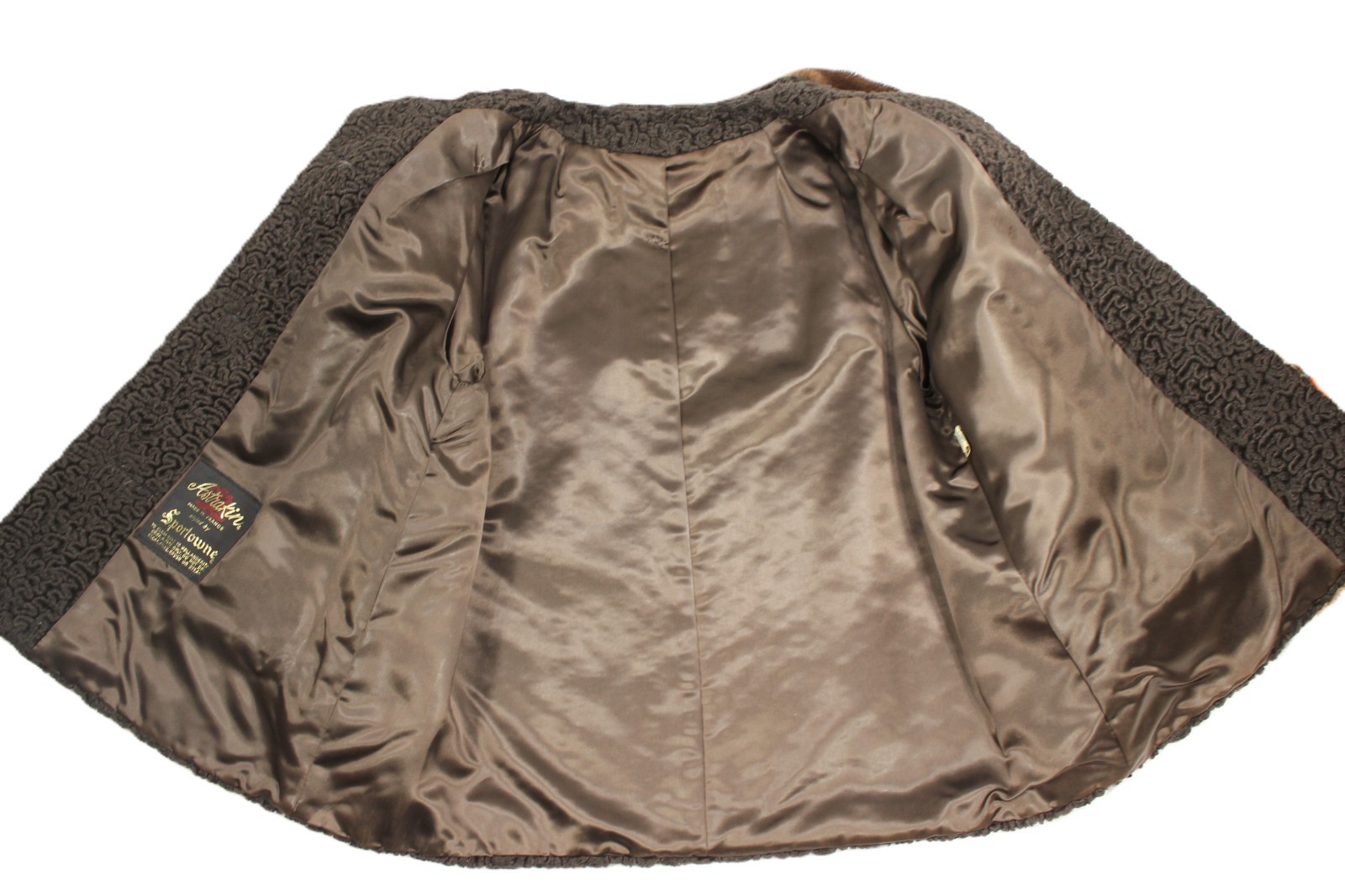 Vtg 50s Sportowne Astrakin Faux Curly Lamb Swing Coat Real Mink Collar Sz M