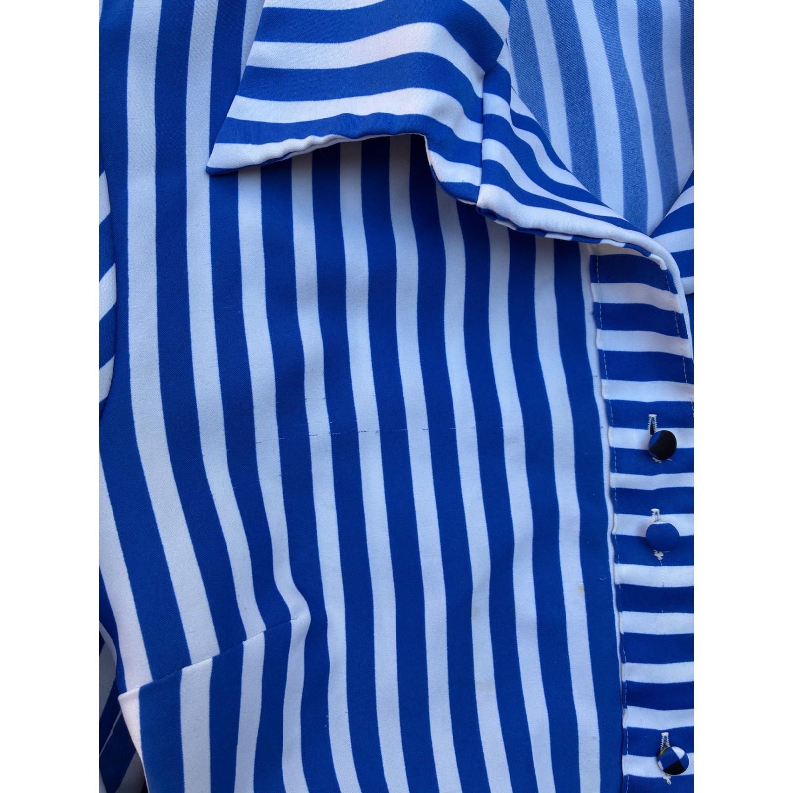 Vintage Lanvin I Magnin Blue White Striped Op Art Shirt Dress Belted Size 16