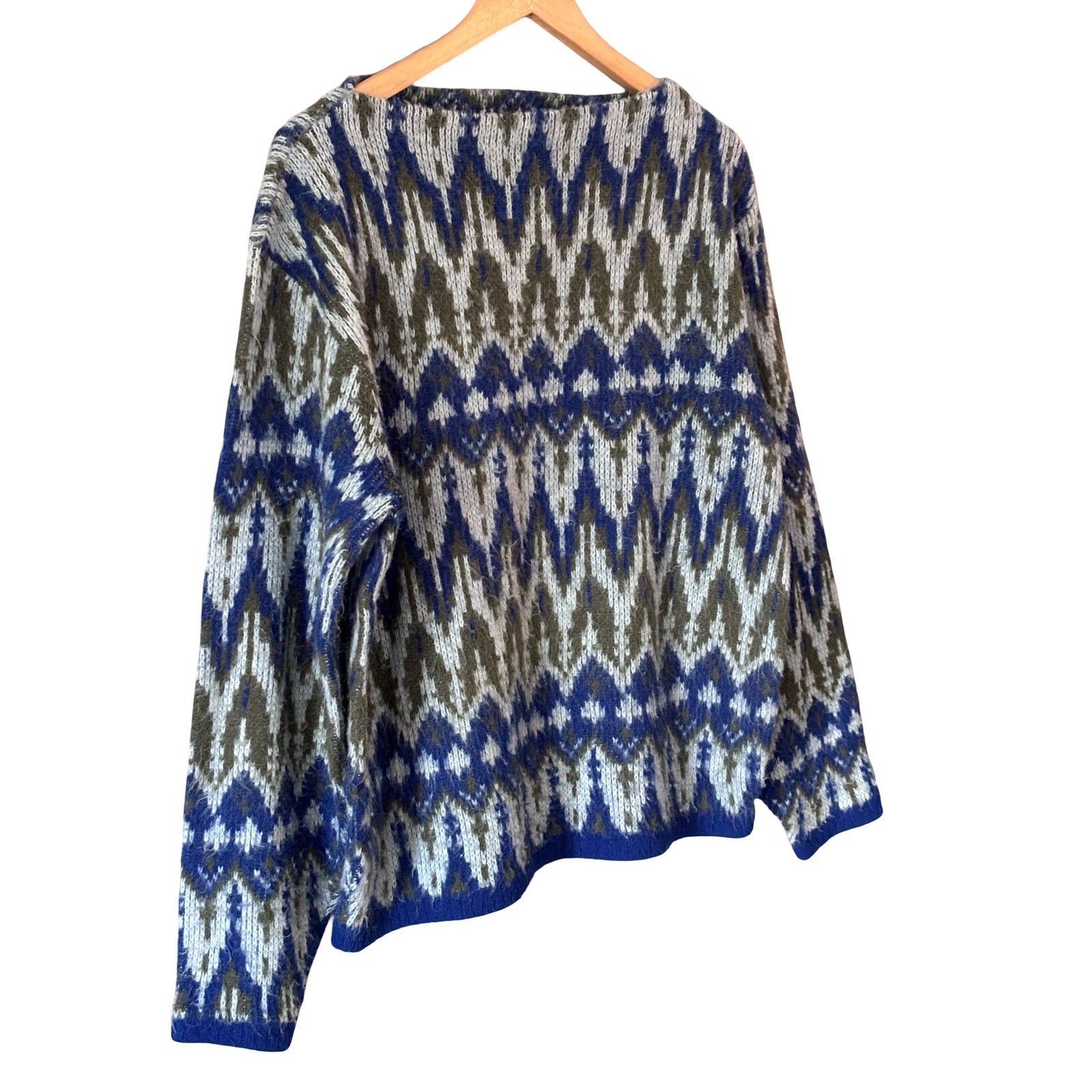 Vintage McGregor Knutun Sweater 46 Blue Olive Fair Isle Acrylic Knit USA
