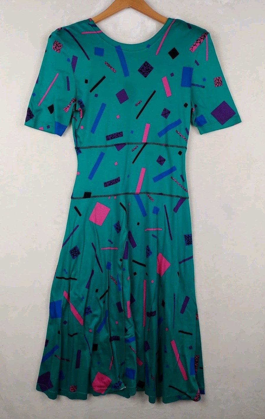 Vintage Joanie Char Medi Dress Womens 12 Geo Memphis Style 100%Cotton Natural US