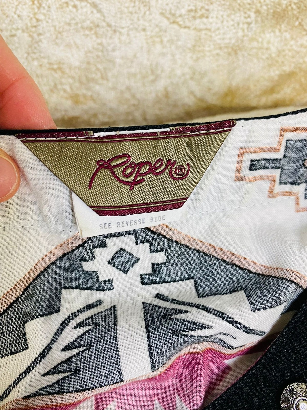 Vintage Roper Western Wear Woman’s M Rodeo Shirt Button Down Shirt Aztec Print