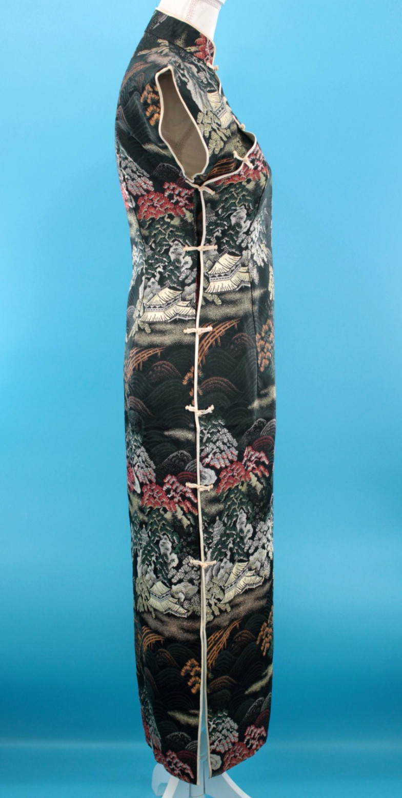 VTG Women’s 50s Black Multi Color Brocade Cheongsam Dress Sz S/M 1950s Jacquard