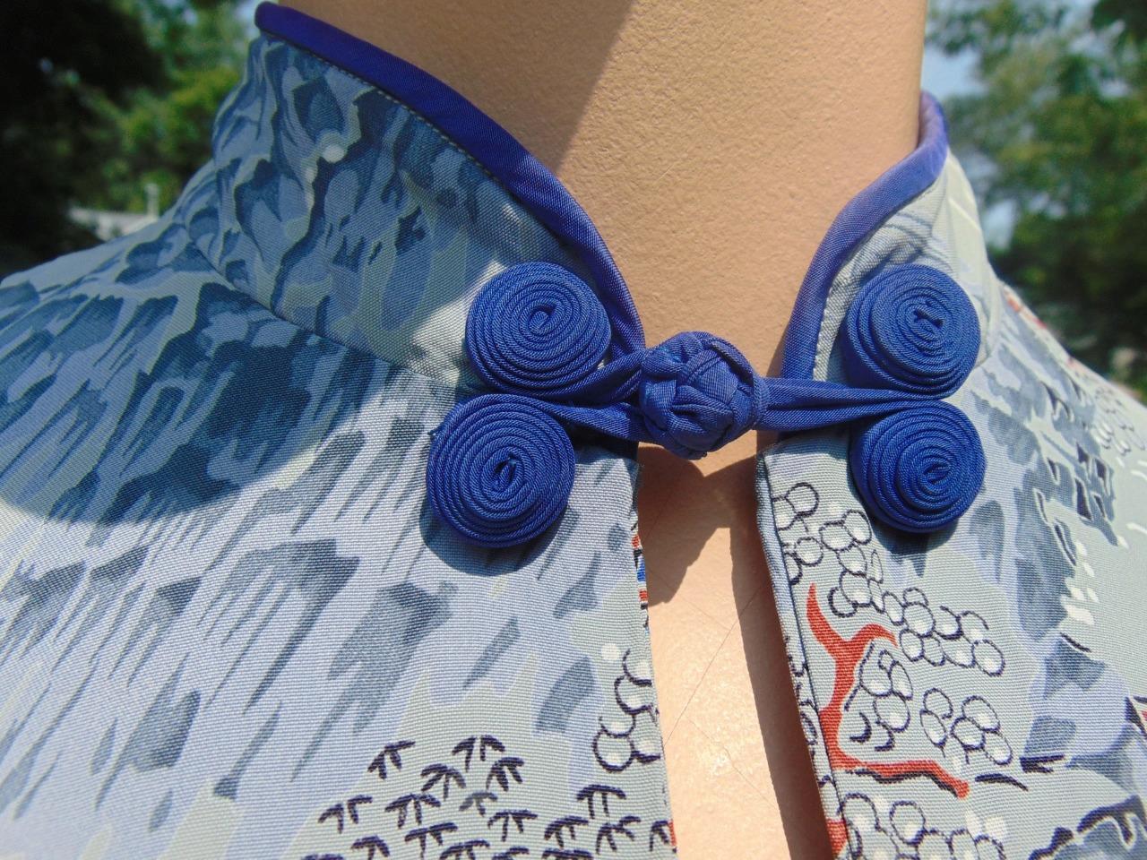 VTG 40s Malihini Hawaii Gray & Blue Rayon Pake Muu 28W