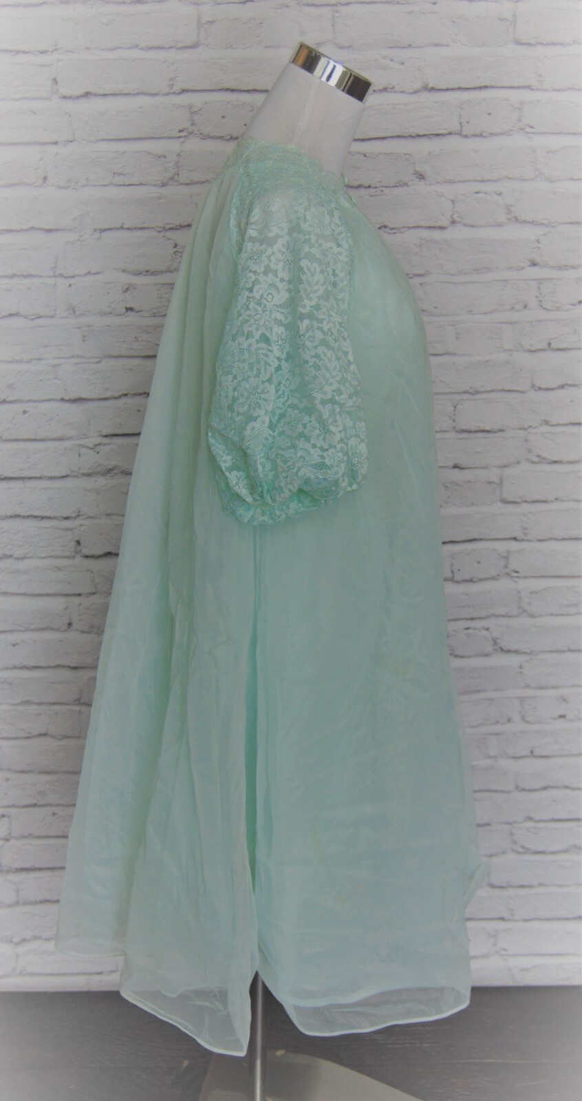 Vintage Vanity Fair Peignoir Set Sheer Nylon Nightgown Aqua Green 32 S / M #38