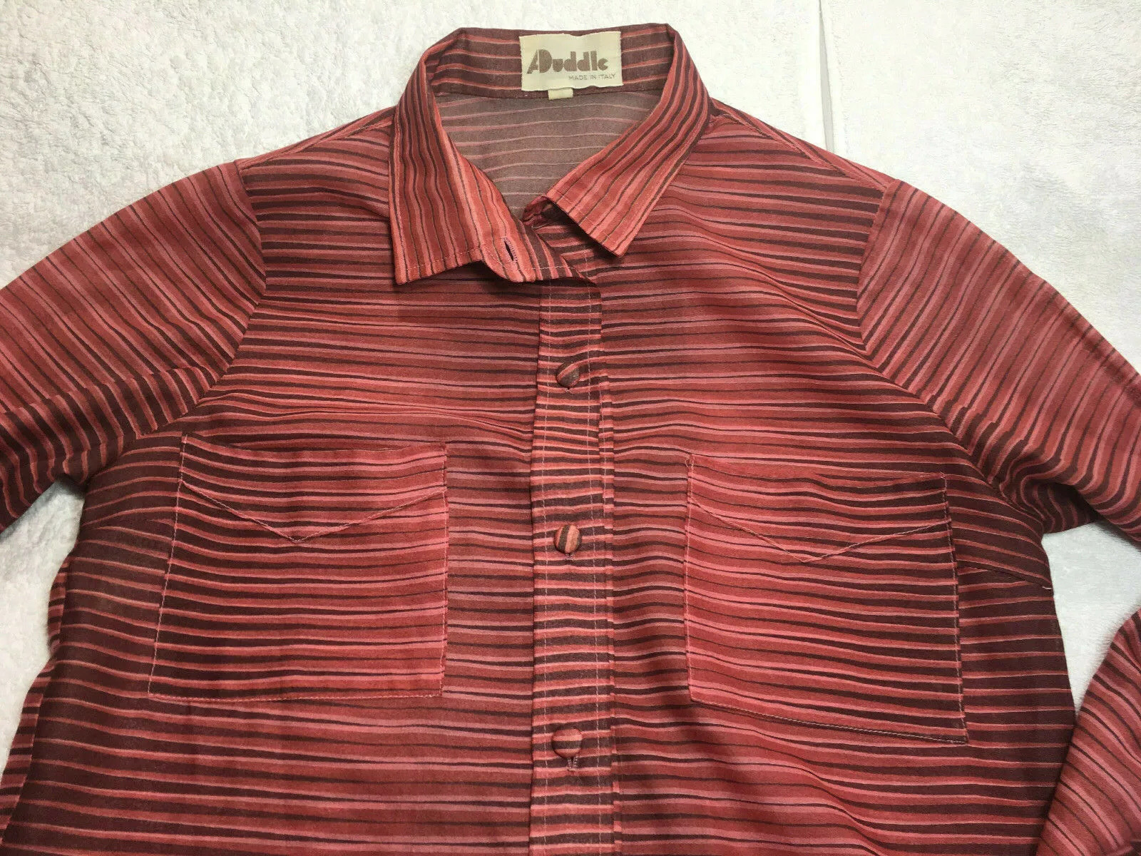 Aduddle Made In Italy Vintage Button Up Long Sleeve Striped Red Silk Shirt Sz 6