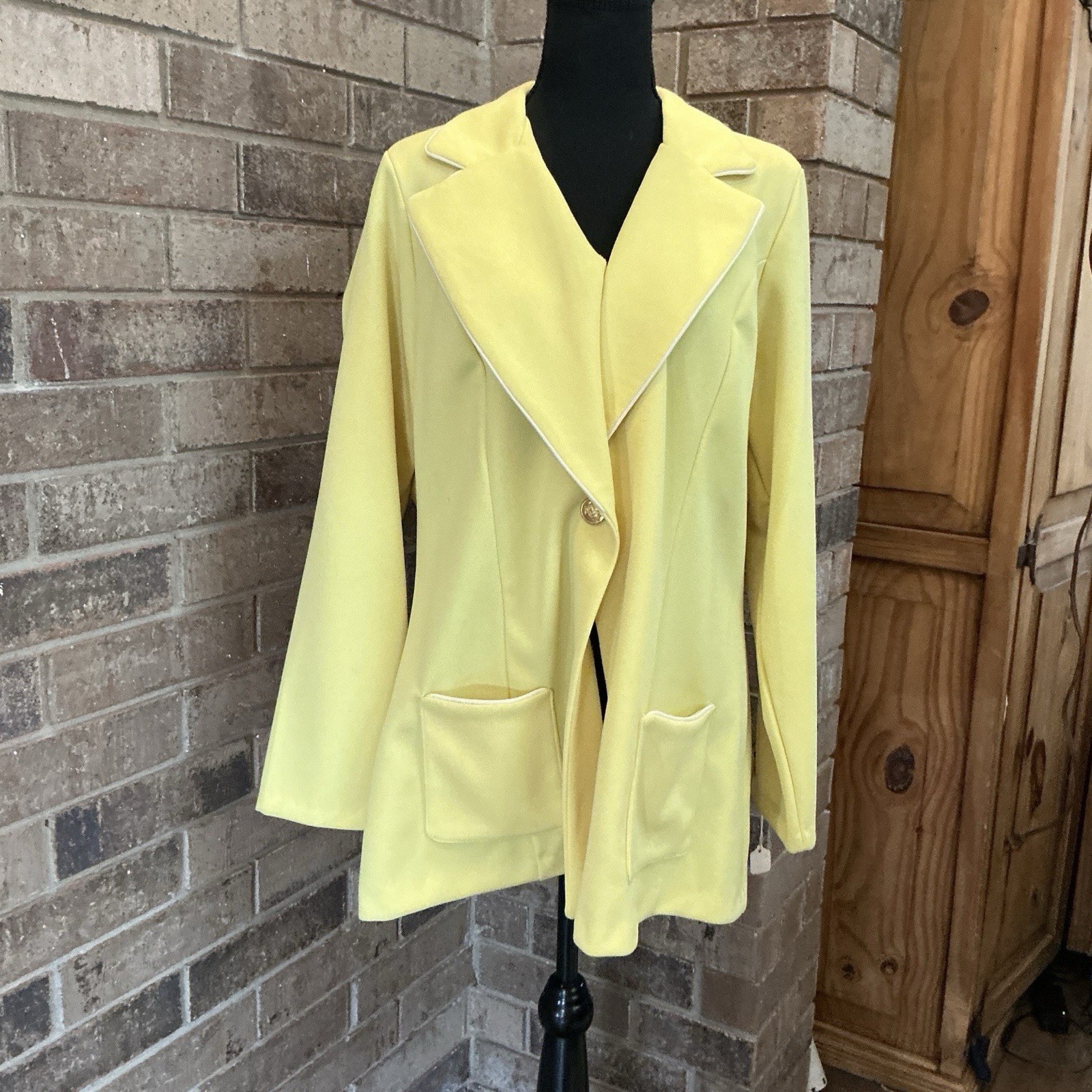 70s VTG First Edition Dallas Yellow Polyester Blazer Skirt Suit Set Size 14 #202
