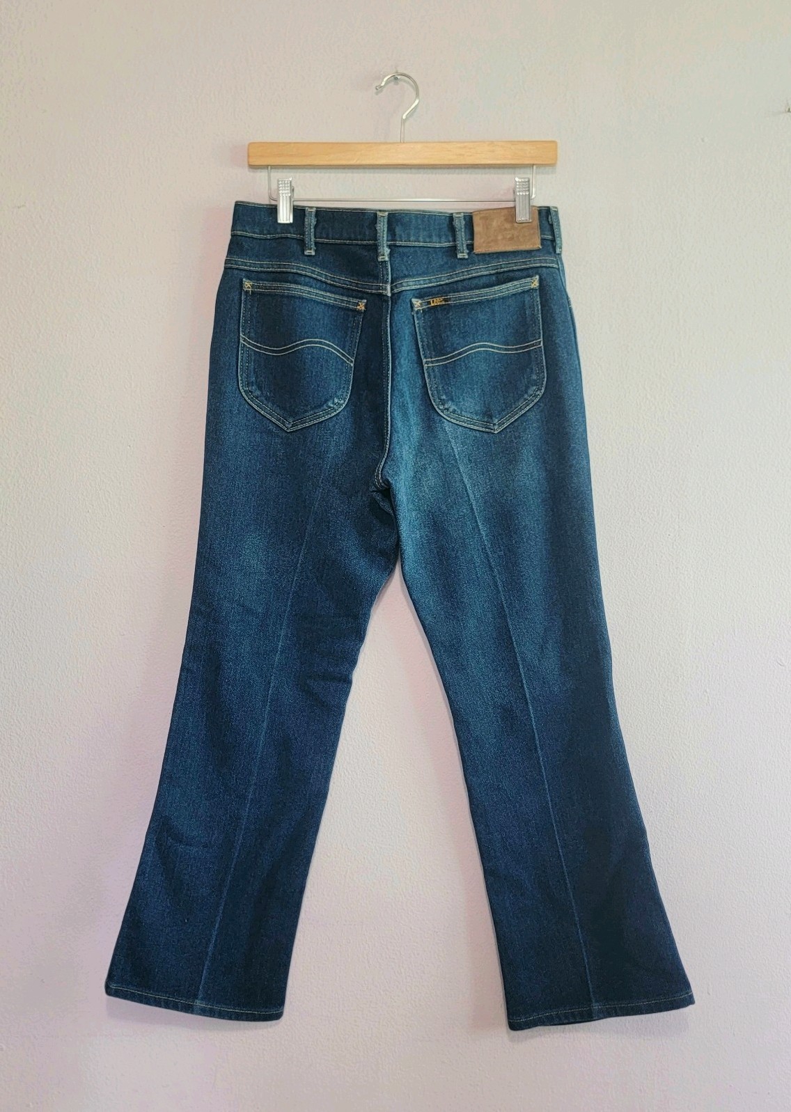 Vintage 80s Lee Riders Dark Wash High Waist Boot Leg Made USA Denim Jeans 32×30