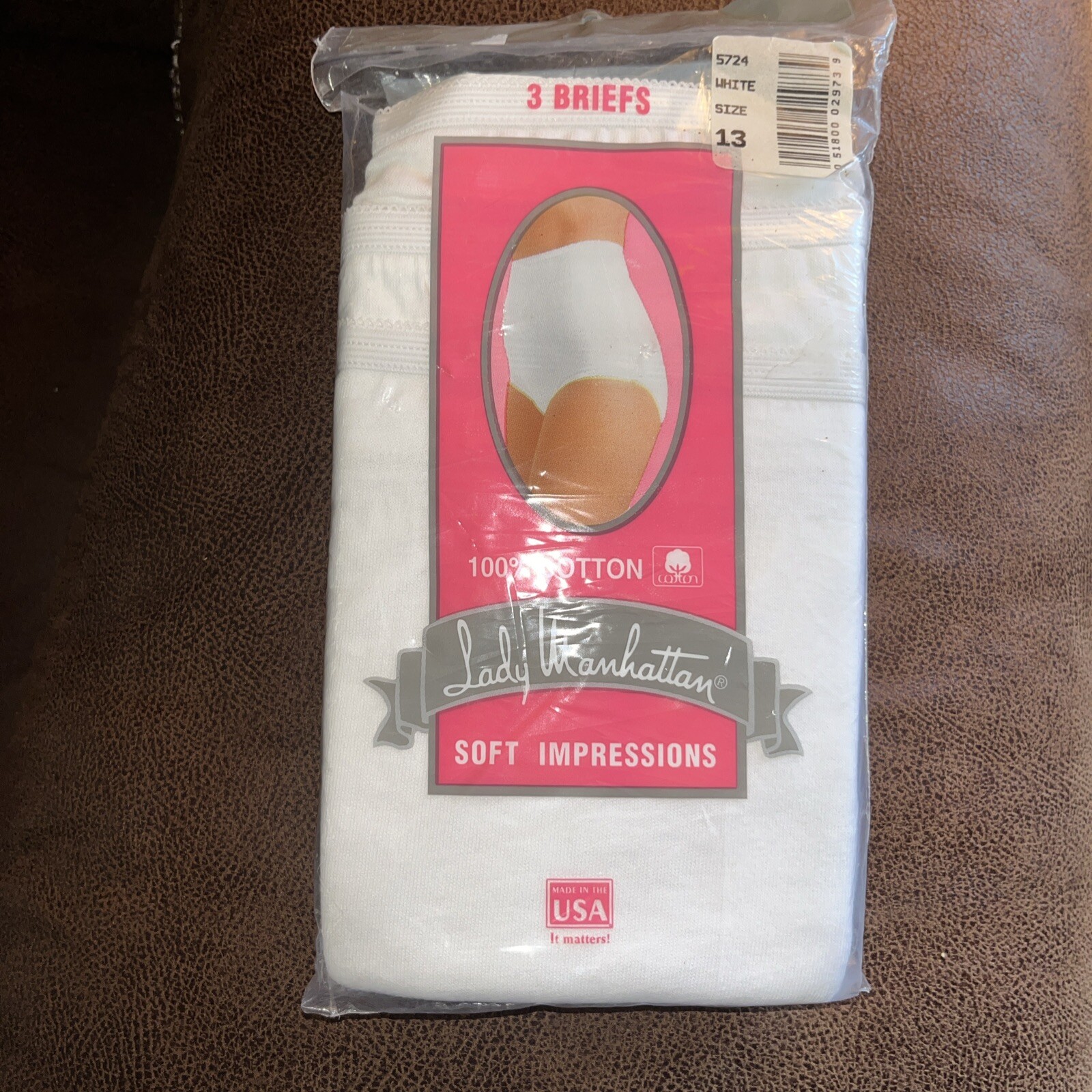 Vintage Lady Manhattan Soft Impressions WHITE Briefs Women’s Sz 13 PAIR Nos