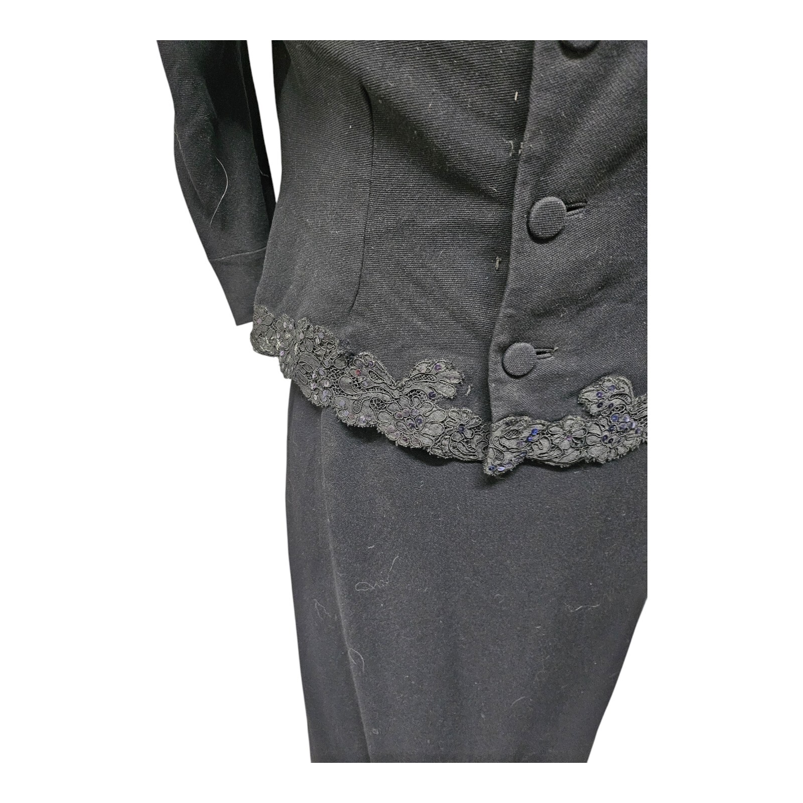 Antique 1920’s 30s Black 2 Piece Shift Dress & Jacket Flapper Style S/M