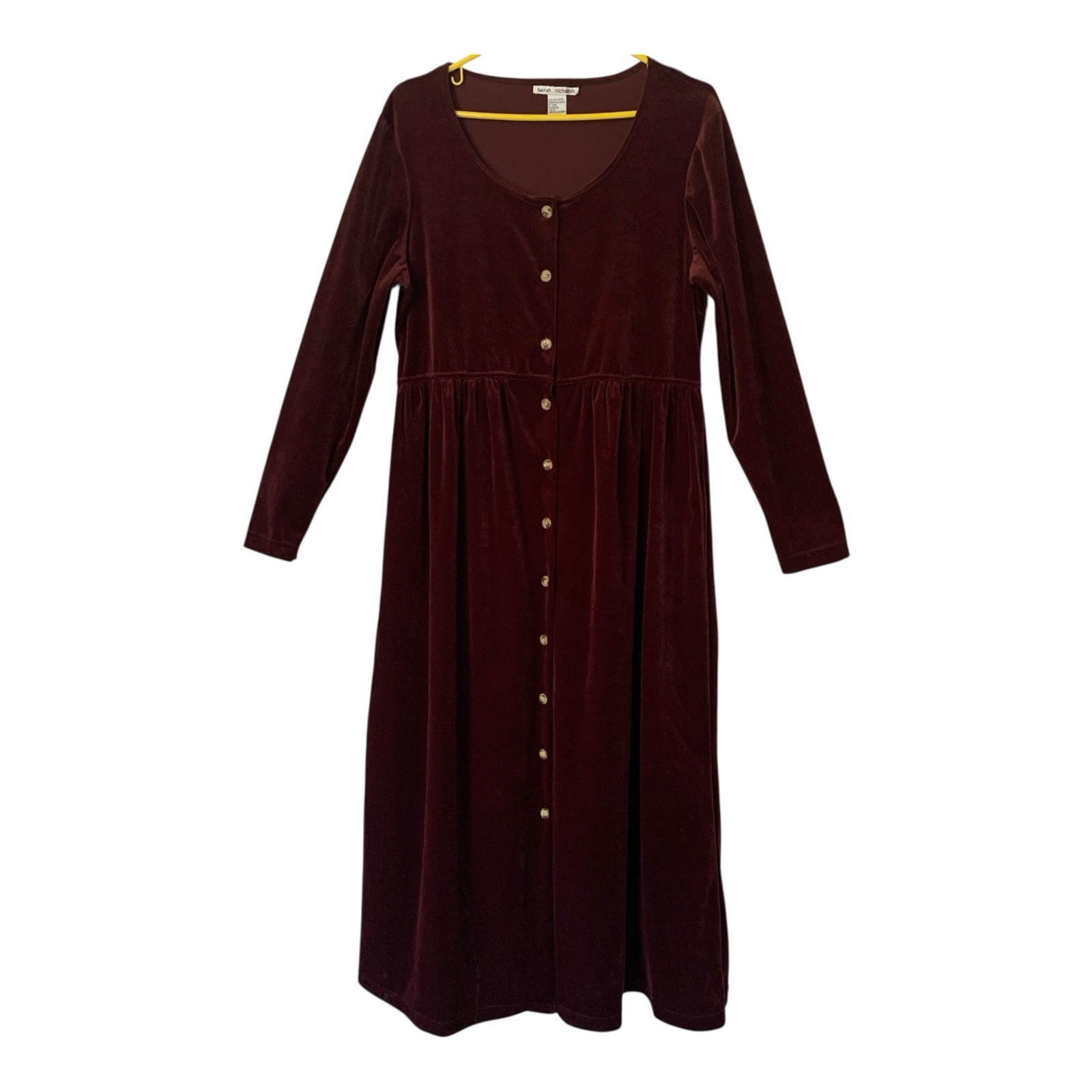 Vintage 80s Velvet Maxi Dress 14 Wine Color Button Up Pockets Sarah Richard’s