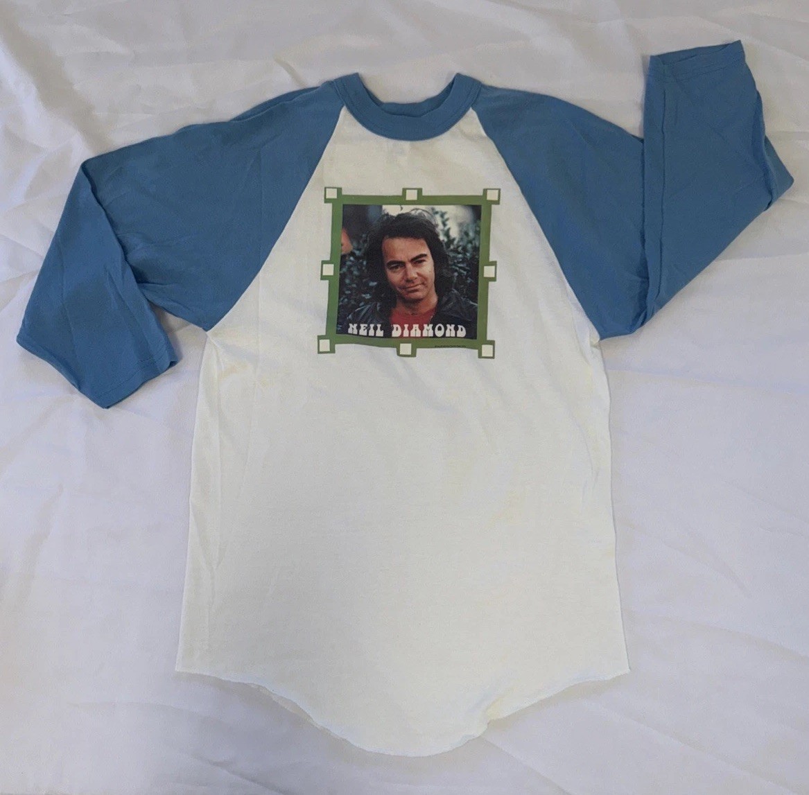 Vintage 1976 Neil Diamond Blue Raglan Sleeve Tee T-Shirt Adult Small