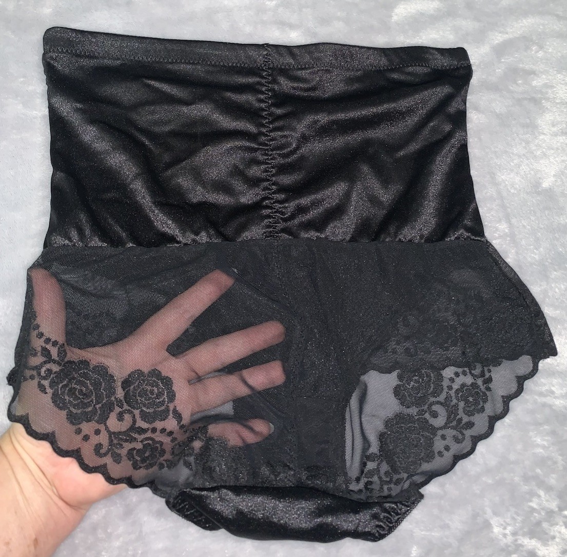 Shiny High Waist Stretch Satin Girdle Panty XL SHEER Panels 2 pair Lot