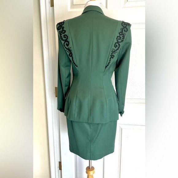 vintage BONPOINT green 100% wool suit black trim France whimsical luxury preppy