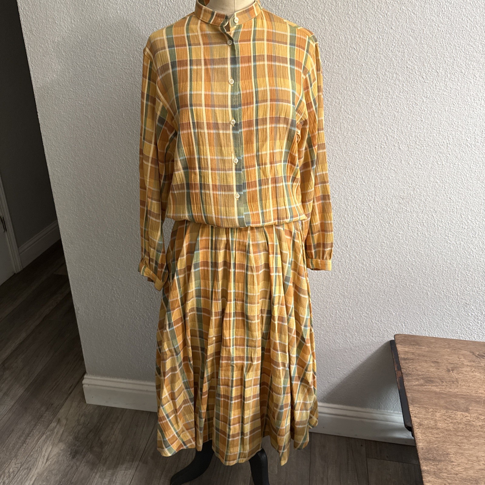 Rare Vintage Jaeger London Madras Autumnal Check Plaid Skirt 2pc Set Size 10