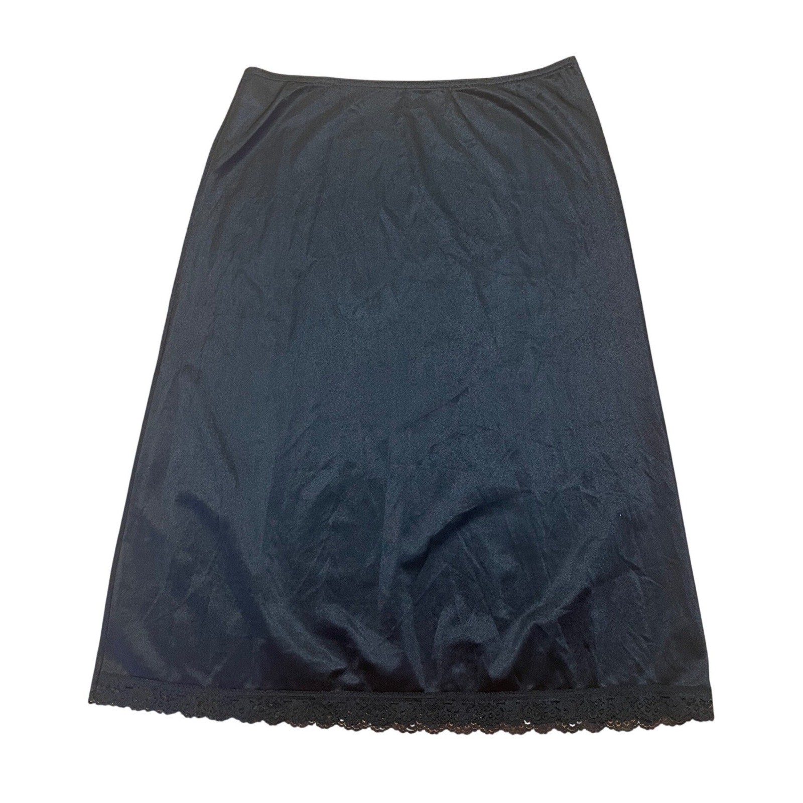 Vintage Black Slip Skirt Lace Trim Half Slip Nylon Medium Made in USA