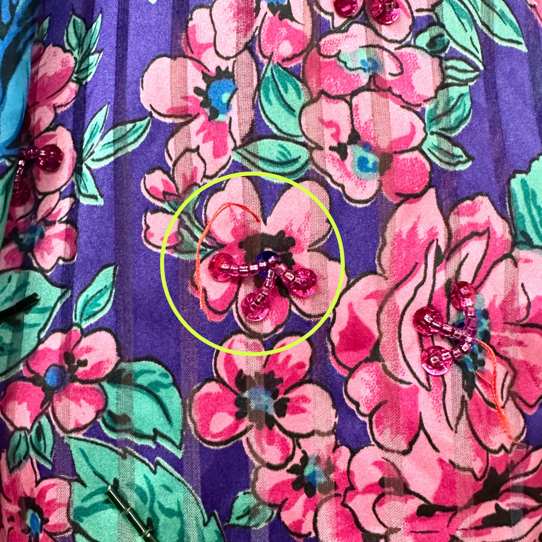 Vintage 1980s Diane Freis Beaded Purple Floral Midi Dress with Balloon Sleeves