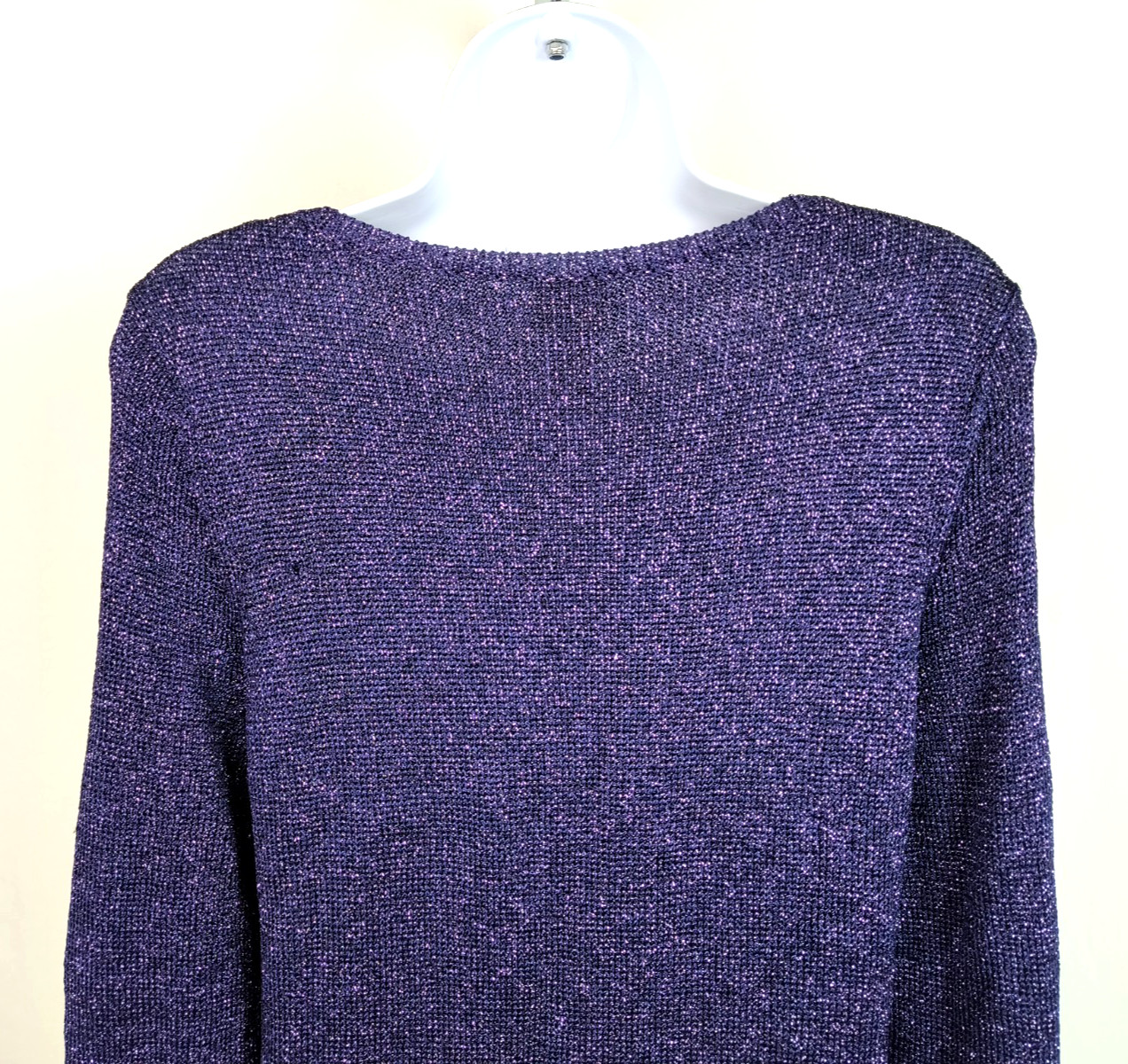 VTG CHICO’S PURPLE STRETCH TOP WITH SILVER METALLIC SPARKLING THREAD SIZE 1