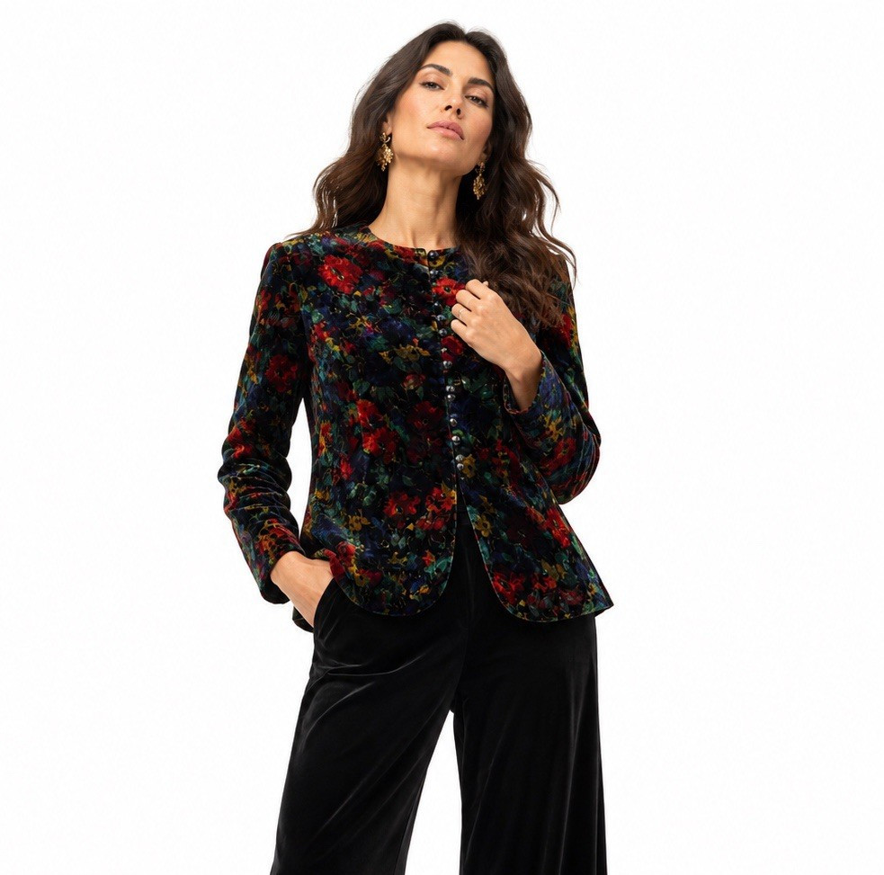 vintage velvet floral JACKET BLAZER JEWEL TONE plus 24W tapestry artsy 90s luxe