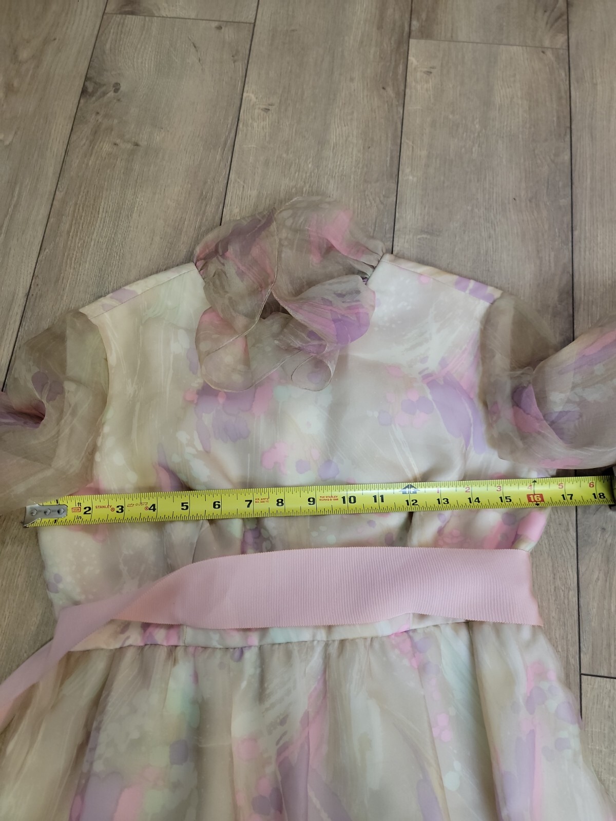 VTG’60s KIKI HART Pastel Floral Print Chiffon Evening Dress/Angel Sleeves