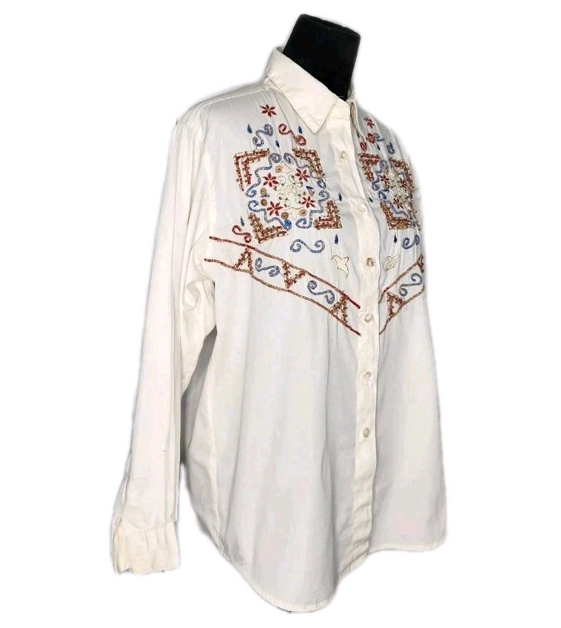 Vintage I.V.Y Western Beaded Embroided Button Down Long Sleeve Shirt M