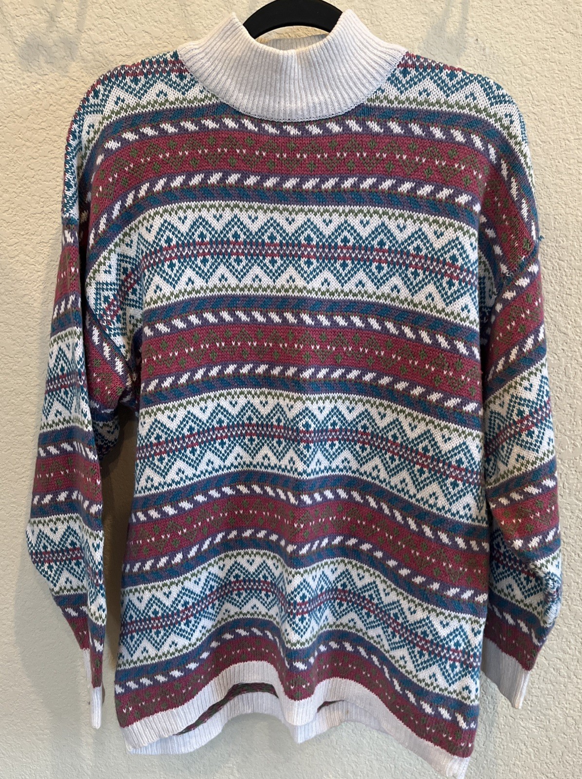 Vintage Northern Isles Fair Isle Cotton Blend Hand Knit Sweater L Women