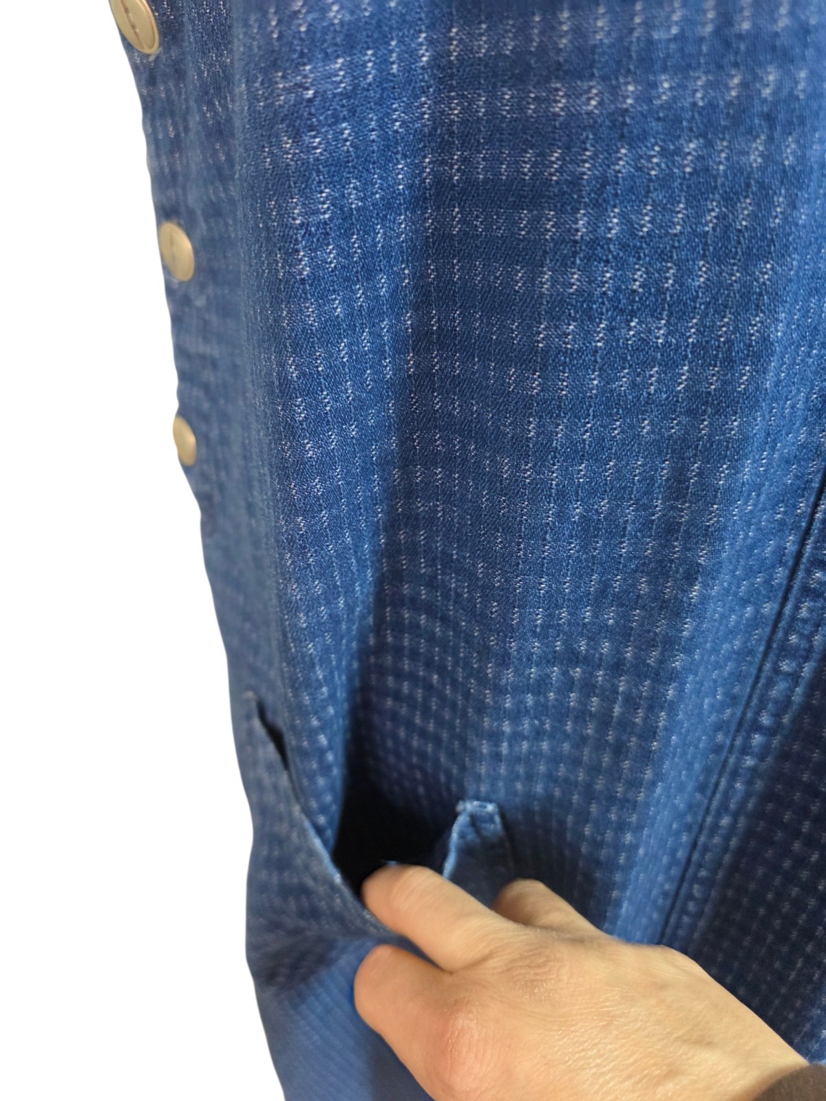 Vintage 90s Original TY Wear Cotton Pinafore Dress Blue Woven Jumper Maxi 12