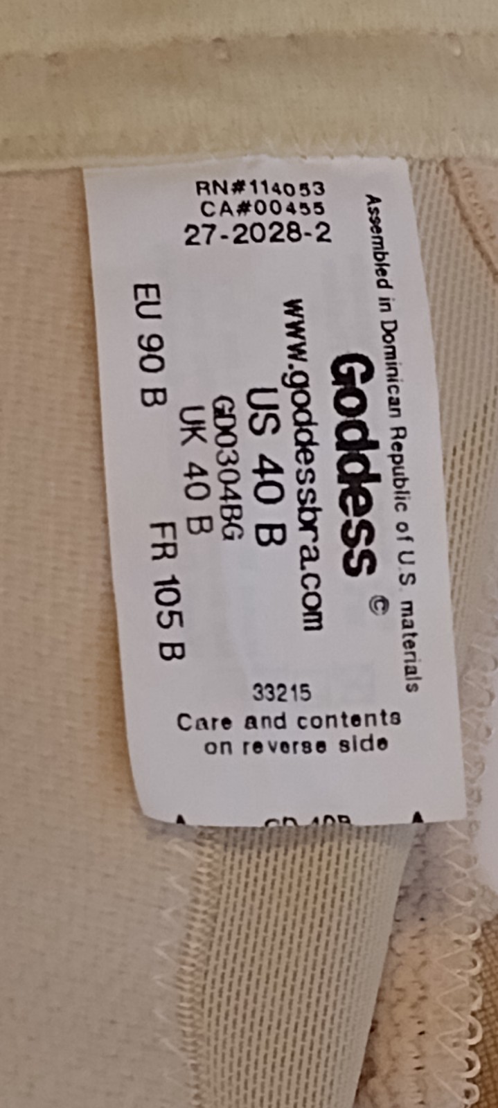 Vintage NWT Goddess Bra Size 40B-BEIGE Style 304 Soft Touch No Wire FULL COVER