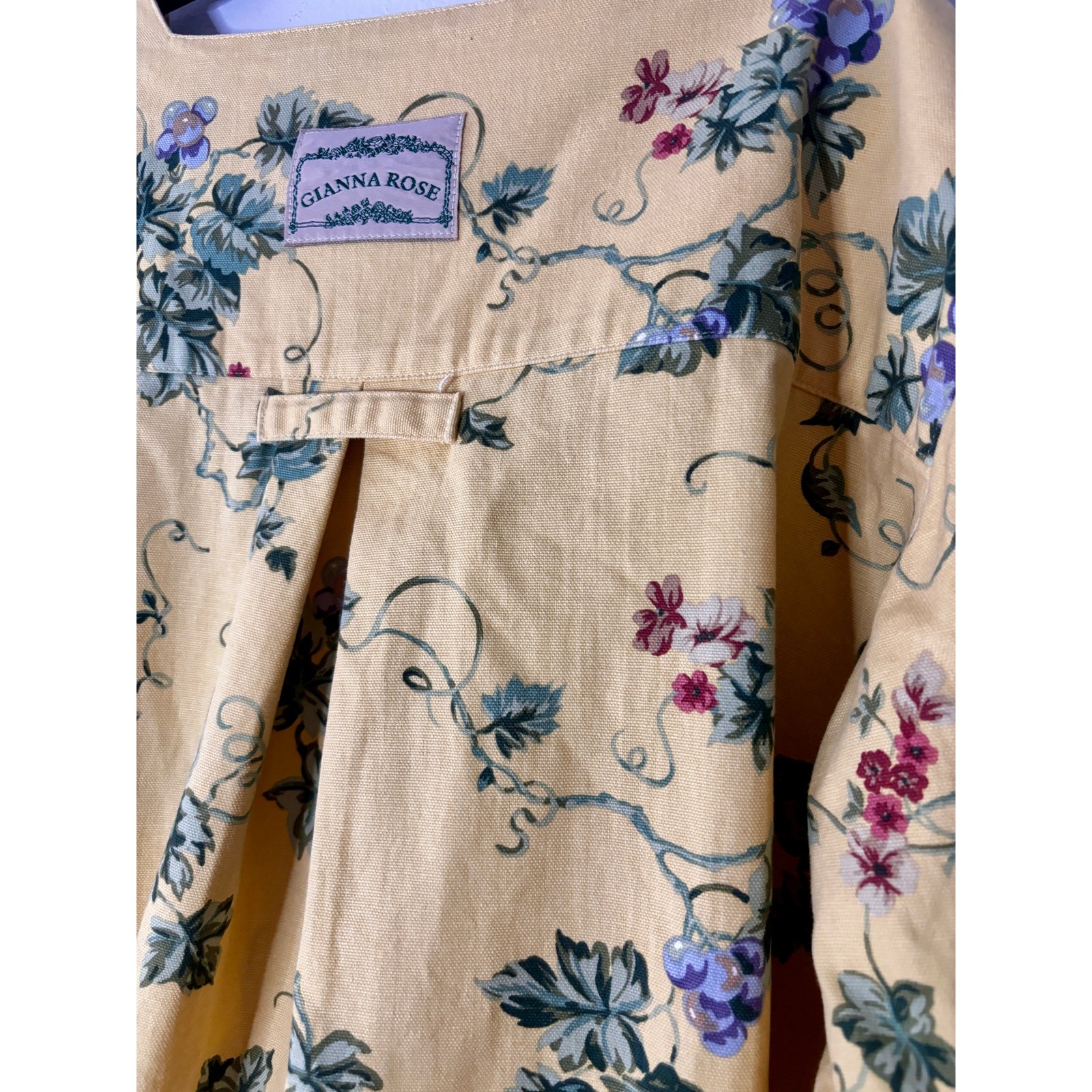 Vintage 1980s Gianna Rose Butter Yellow Floral Tunic Smock Chore Coat Artist S