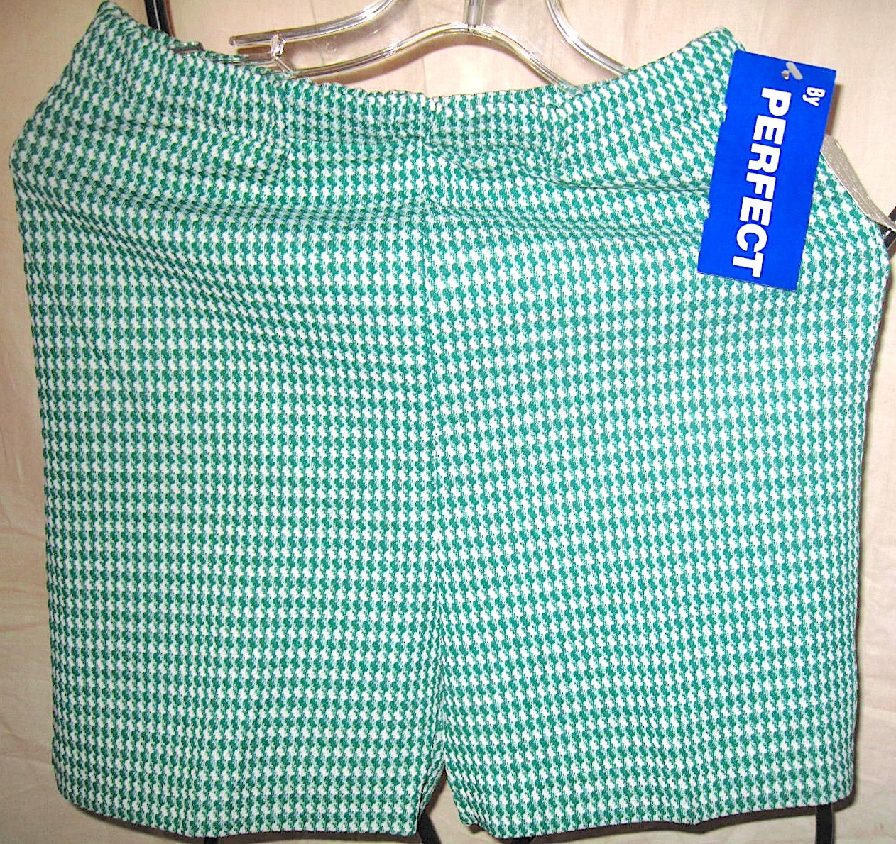60s 70s Perfect Go Go Shorts Green White Optical Pop Art Deadstock Womens 12