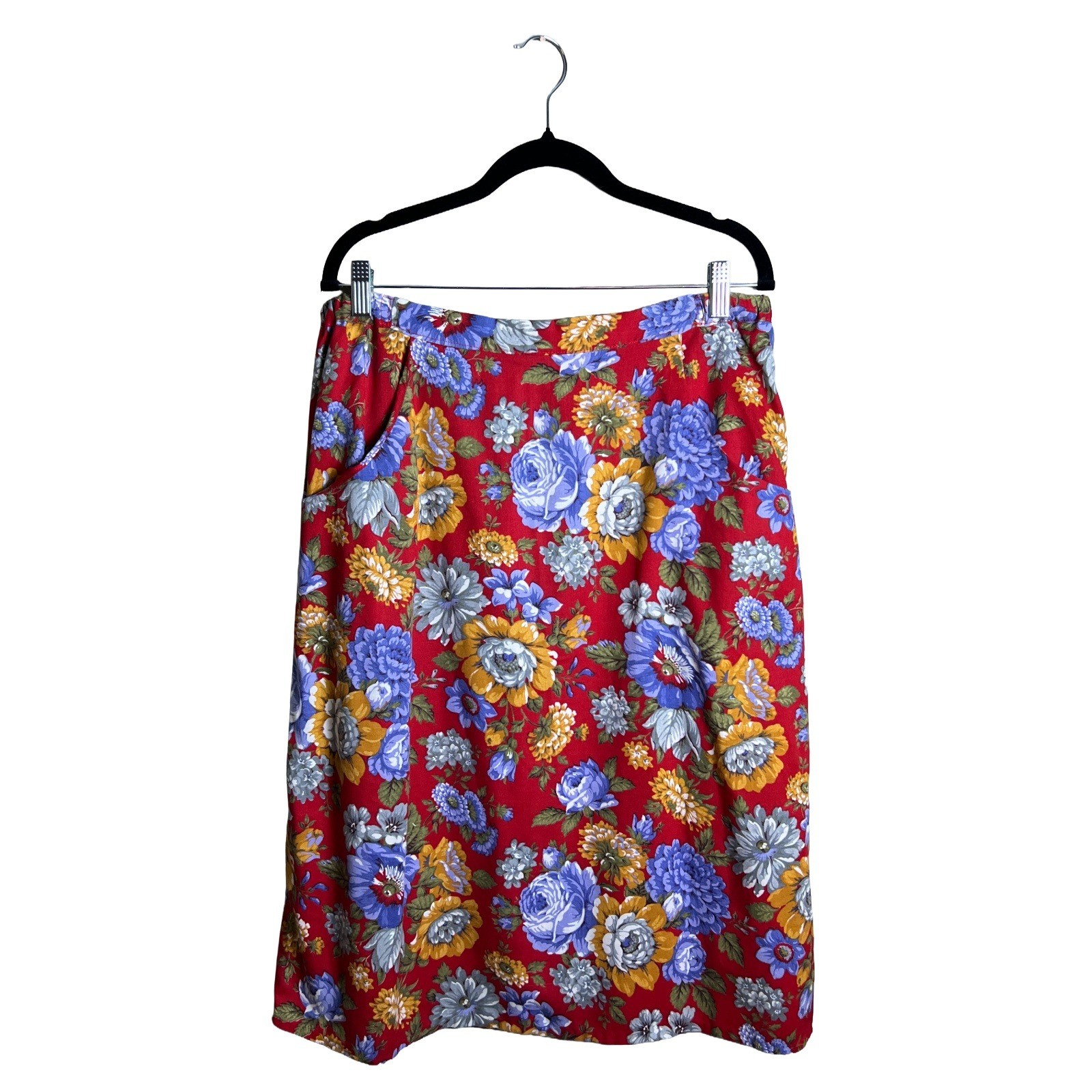 90s Vintage Floral Midi Skirt Women’s Large Cottagecore Coastal Grandmother