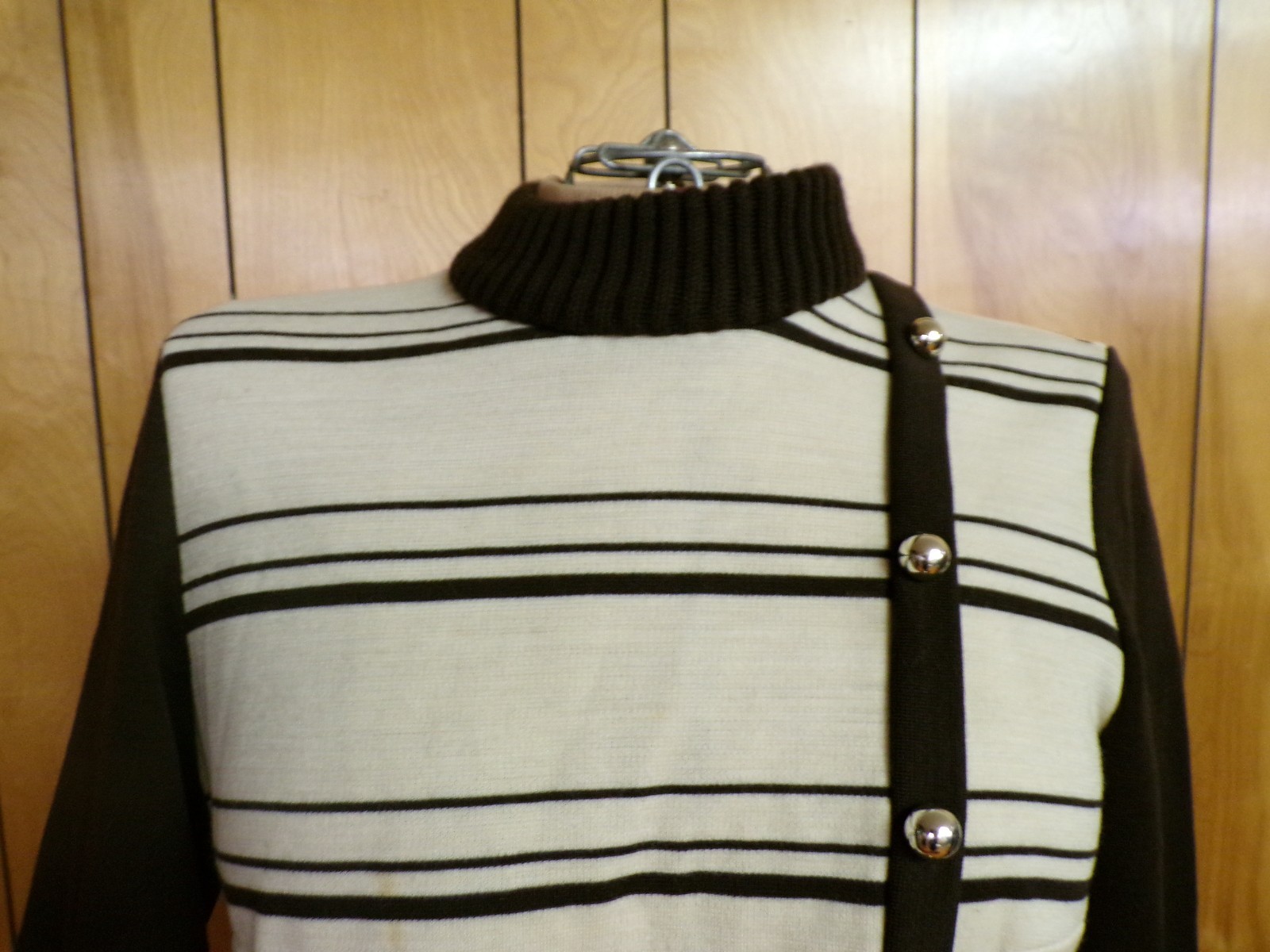 Vintage BLEEKER STREET Brown Cream PolyCotton Dress Waist 33″