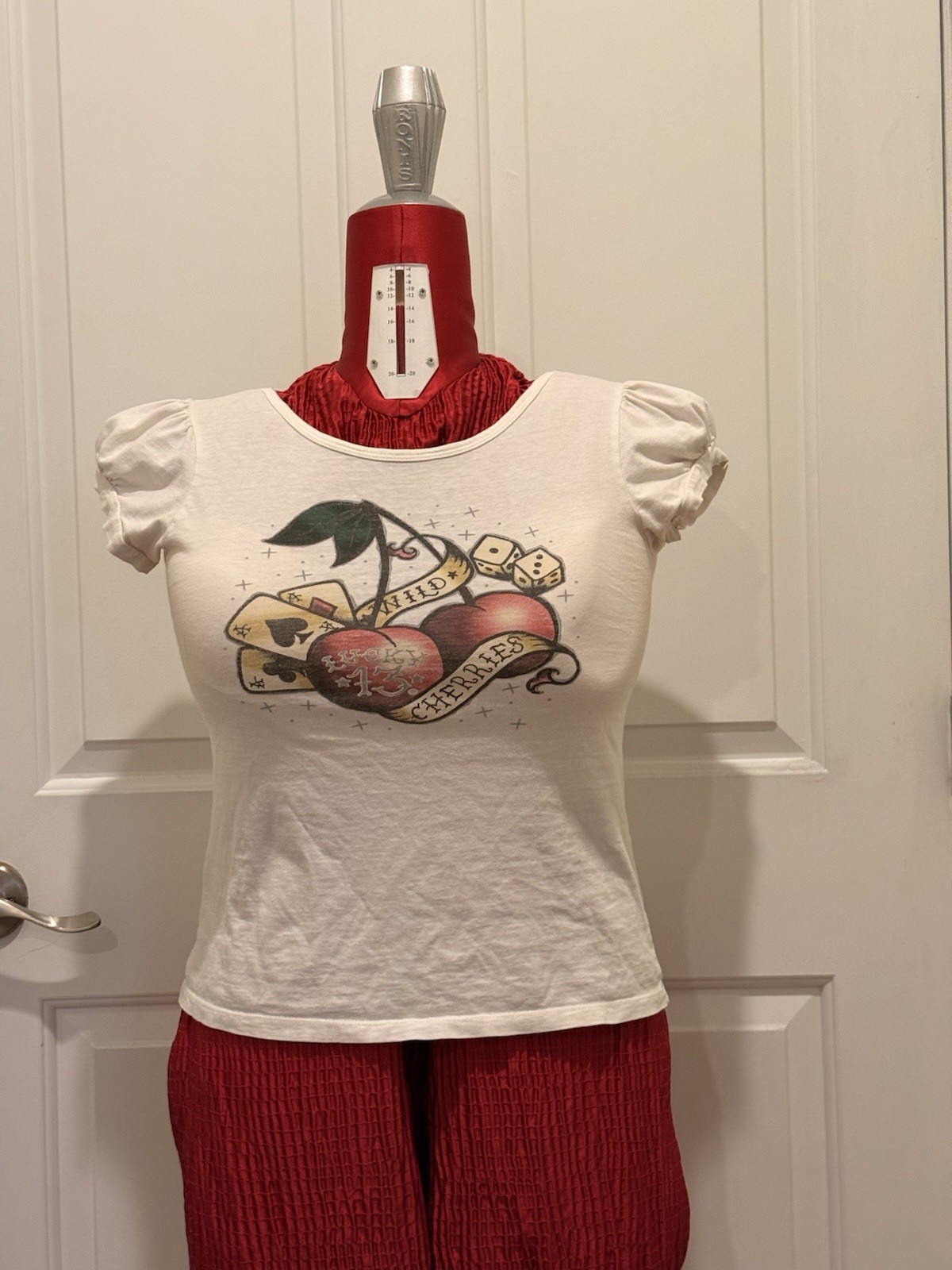 Women’s Vintage Early 2000’s Lucky 13 Brand XL White Short Sleeve Babydoll Top