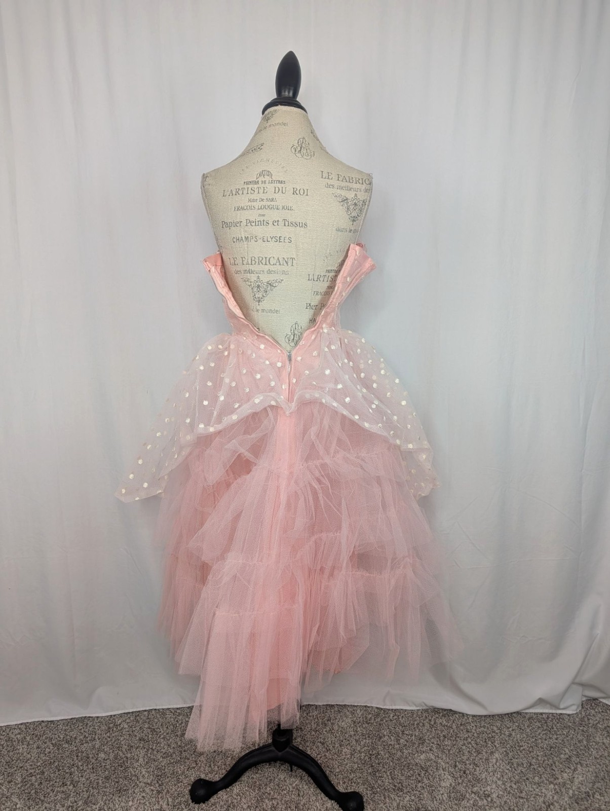 Vintage 50s Prom Dress XX Small 00 Pink Polka Dot