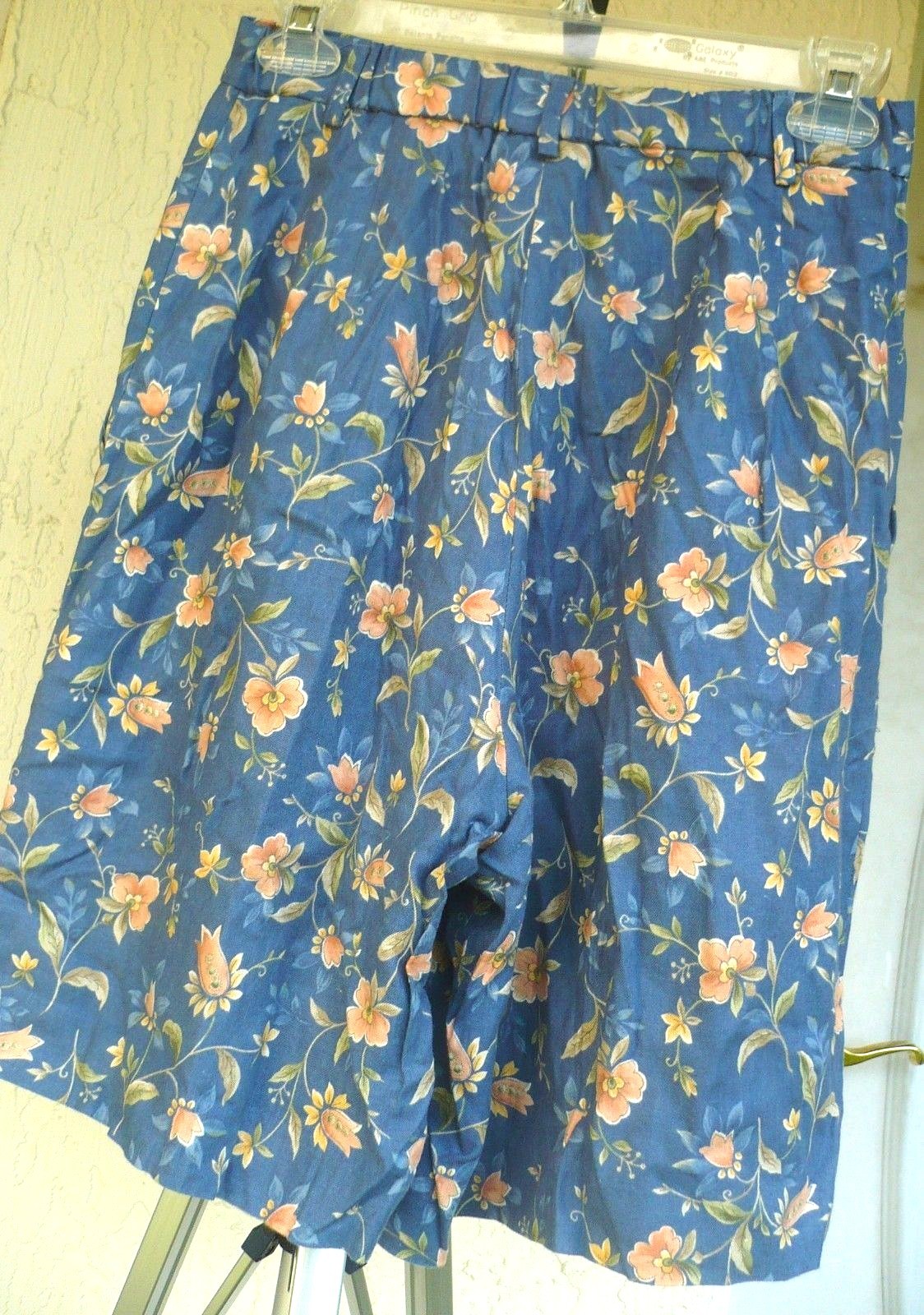 VTG 90S PENDLETON USA S M 8 CHAMBRAY BLUE PEACH FLORAL RAYON LINEN SHORTS WOMEN